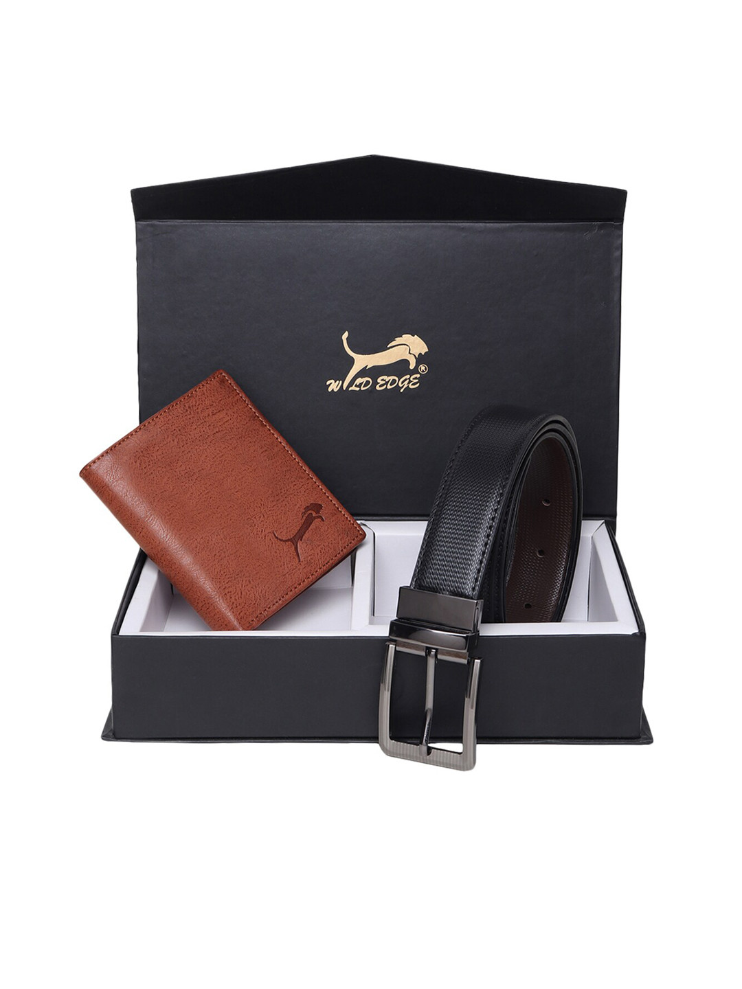 WILD EDGE Men Brown Wallet & Black Belt Accessory Gift Set