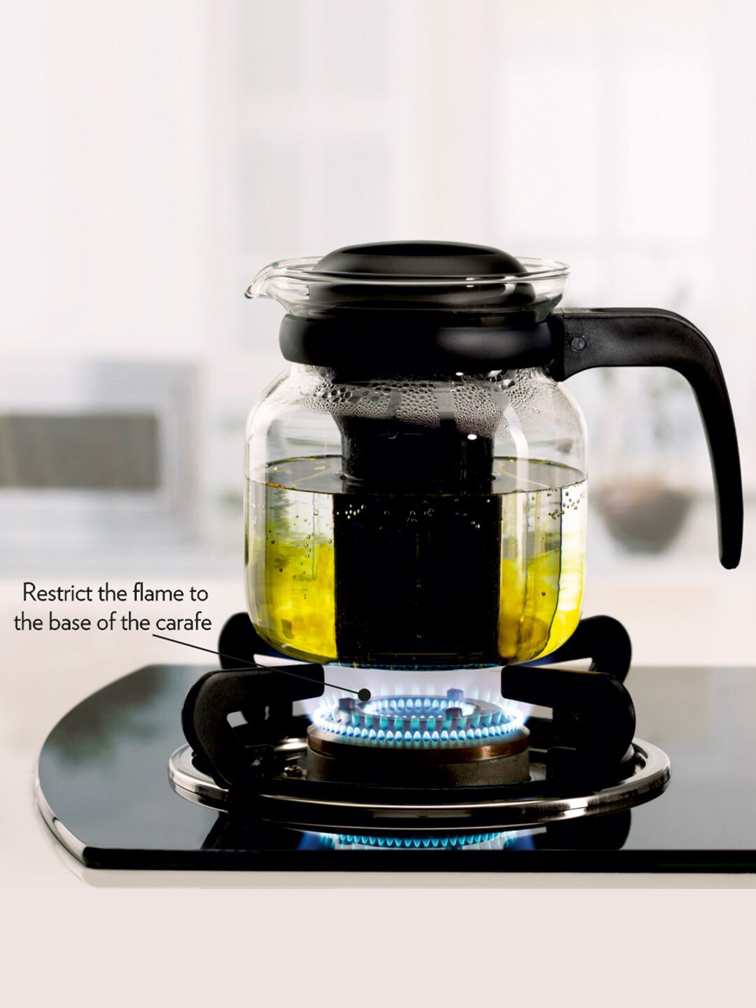 BOROSIL Transparent & Black Microwave safe Glass Carafe with Infuser & Plastic Lid 1L
