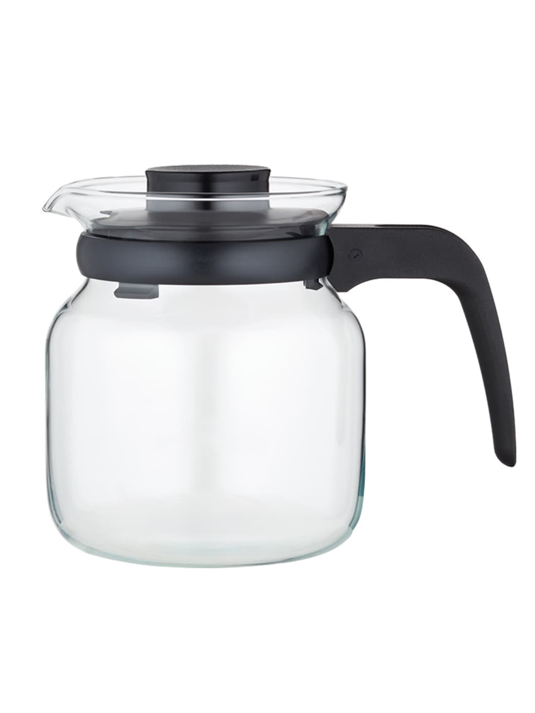 BOROSIL Transparent & Black Glass Carafe with Strainer 1L