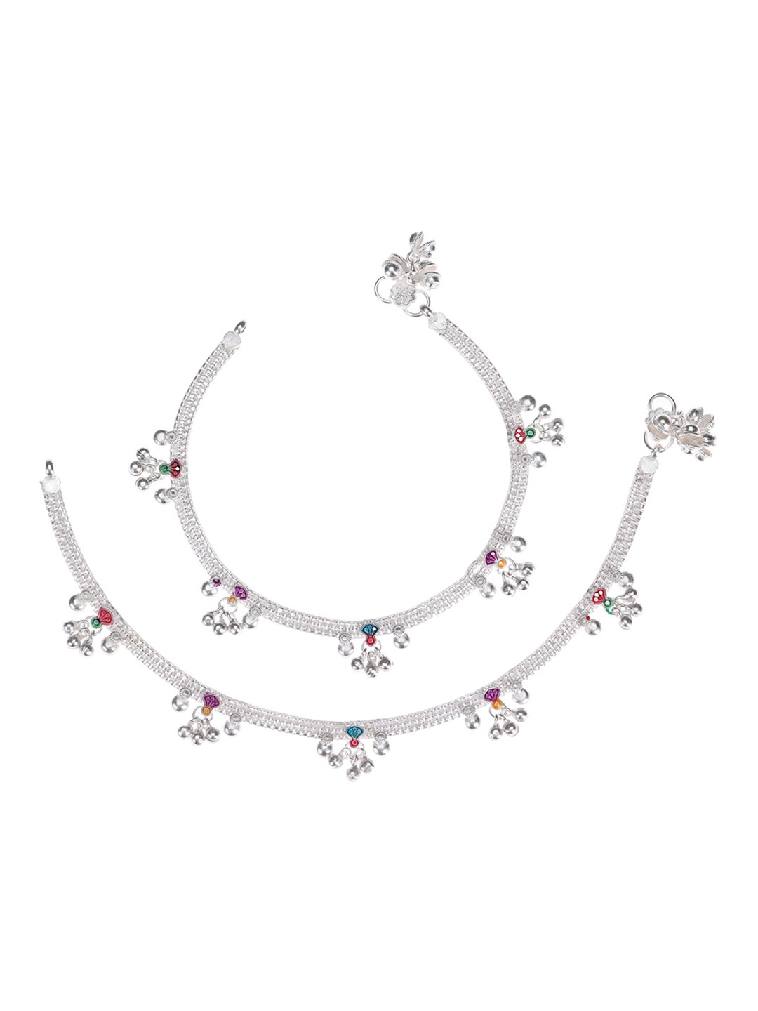 AanyaCentric Women Silver-Plated Red & Blue Stone-Studded & Beaded Anklet