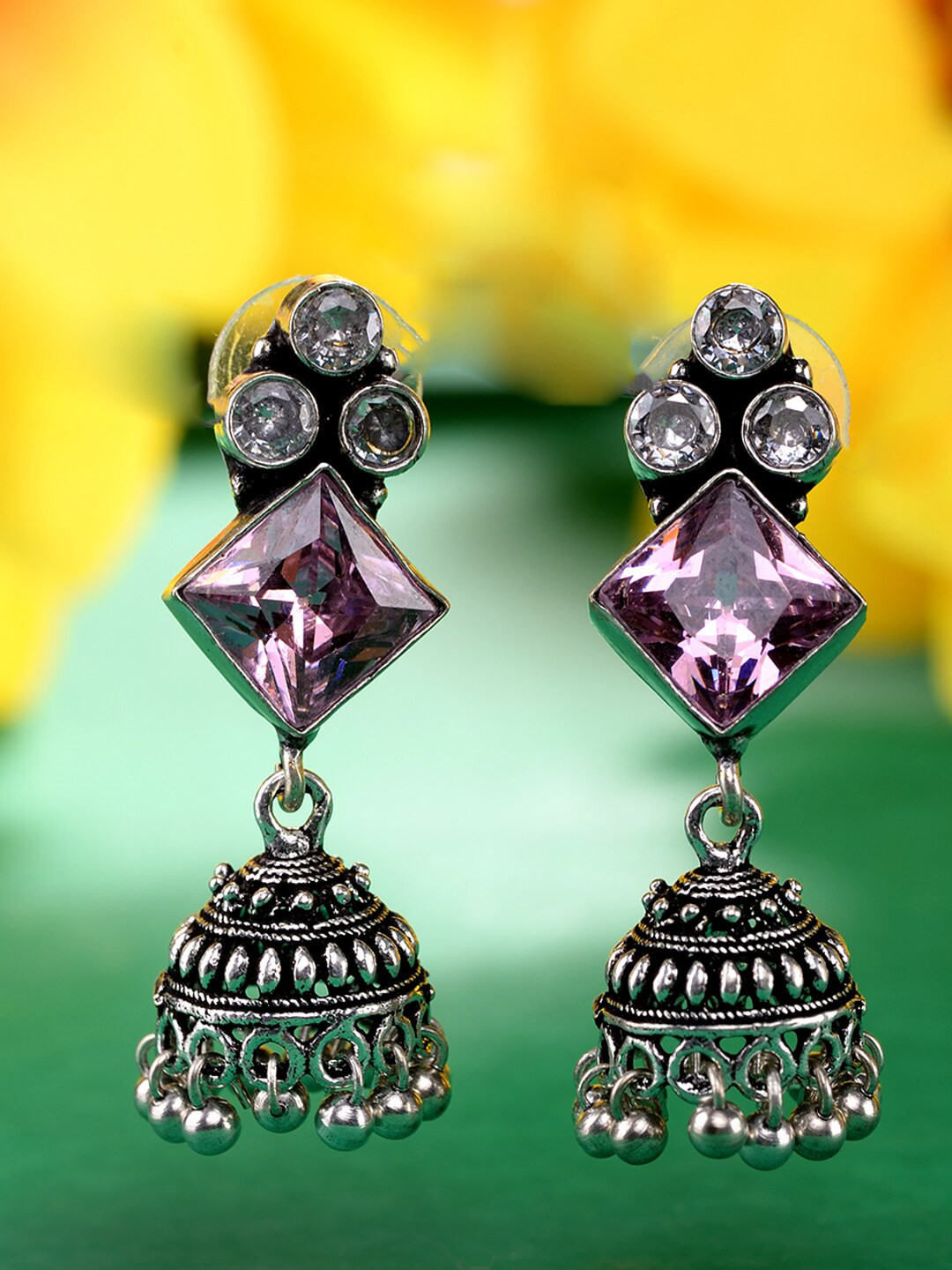 Saraf RS Jewellery Pink Classic Jhumkas Earrings