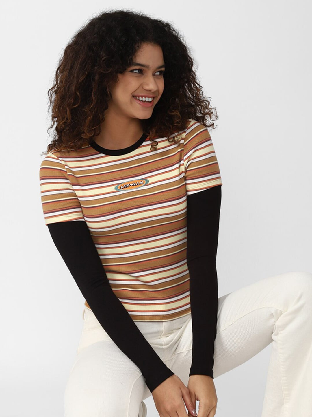 FOREVER 21 Beige & Brown Striped Tank Top