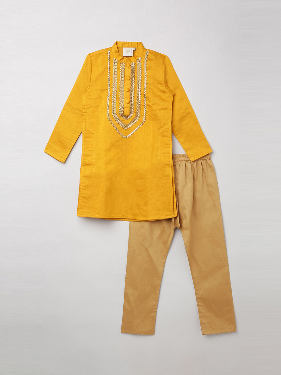 BYB PREMIUM Boys Yellow Pure Silk Kurta with Pyjamas