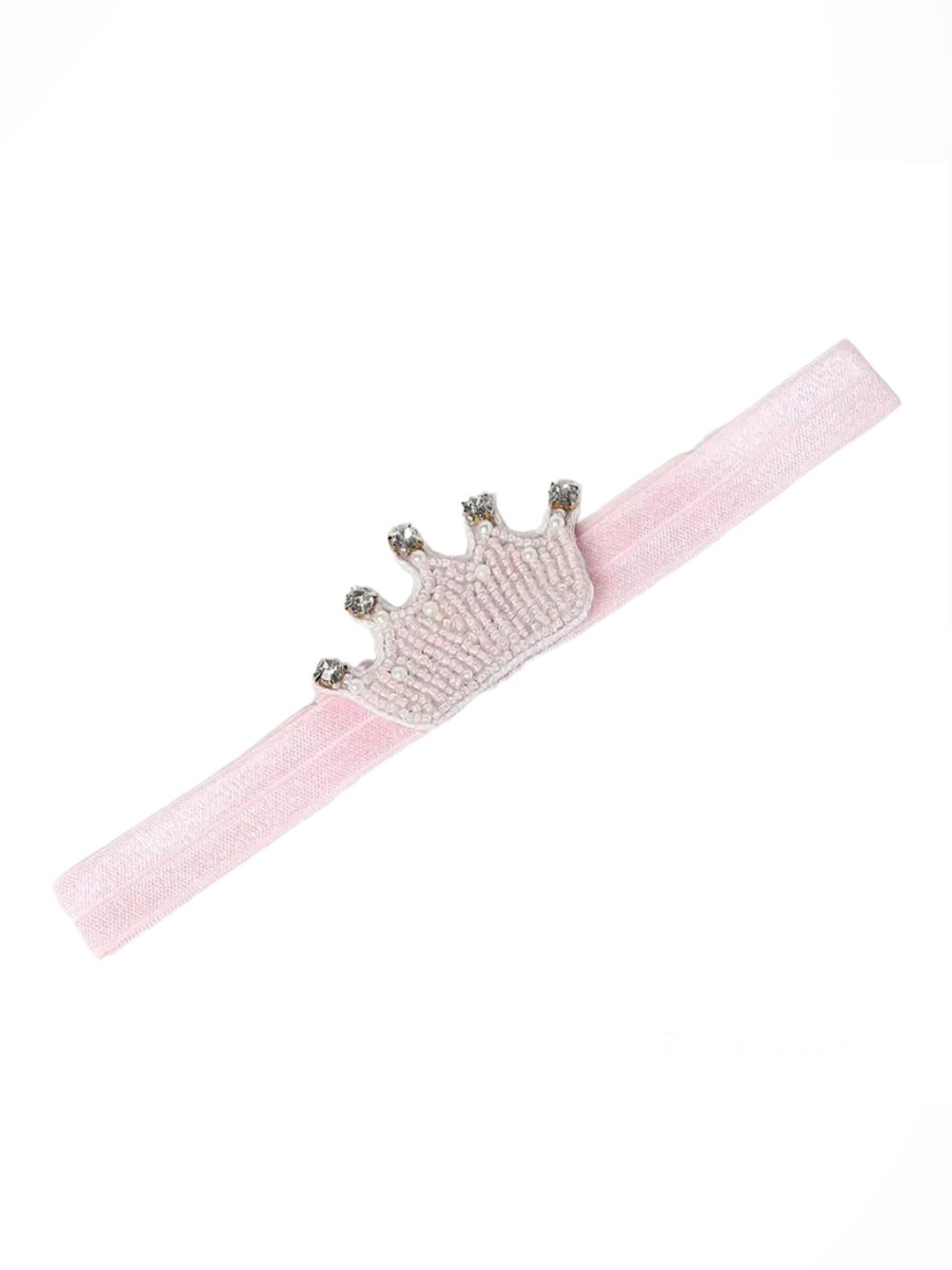 Choko Girls Pink & Off White Crown Beaded Hairband