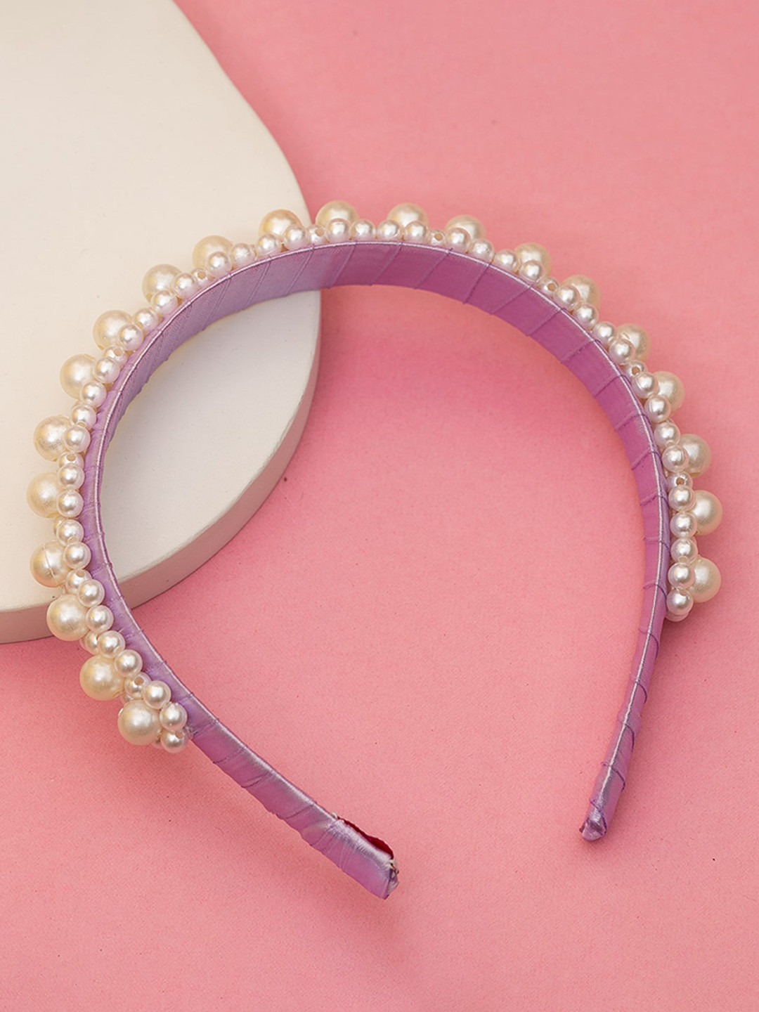 Choko Girls Purple & White Pearl Beaded Hairband