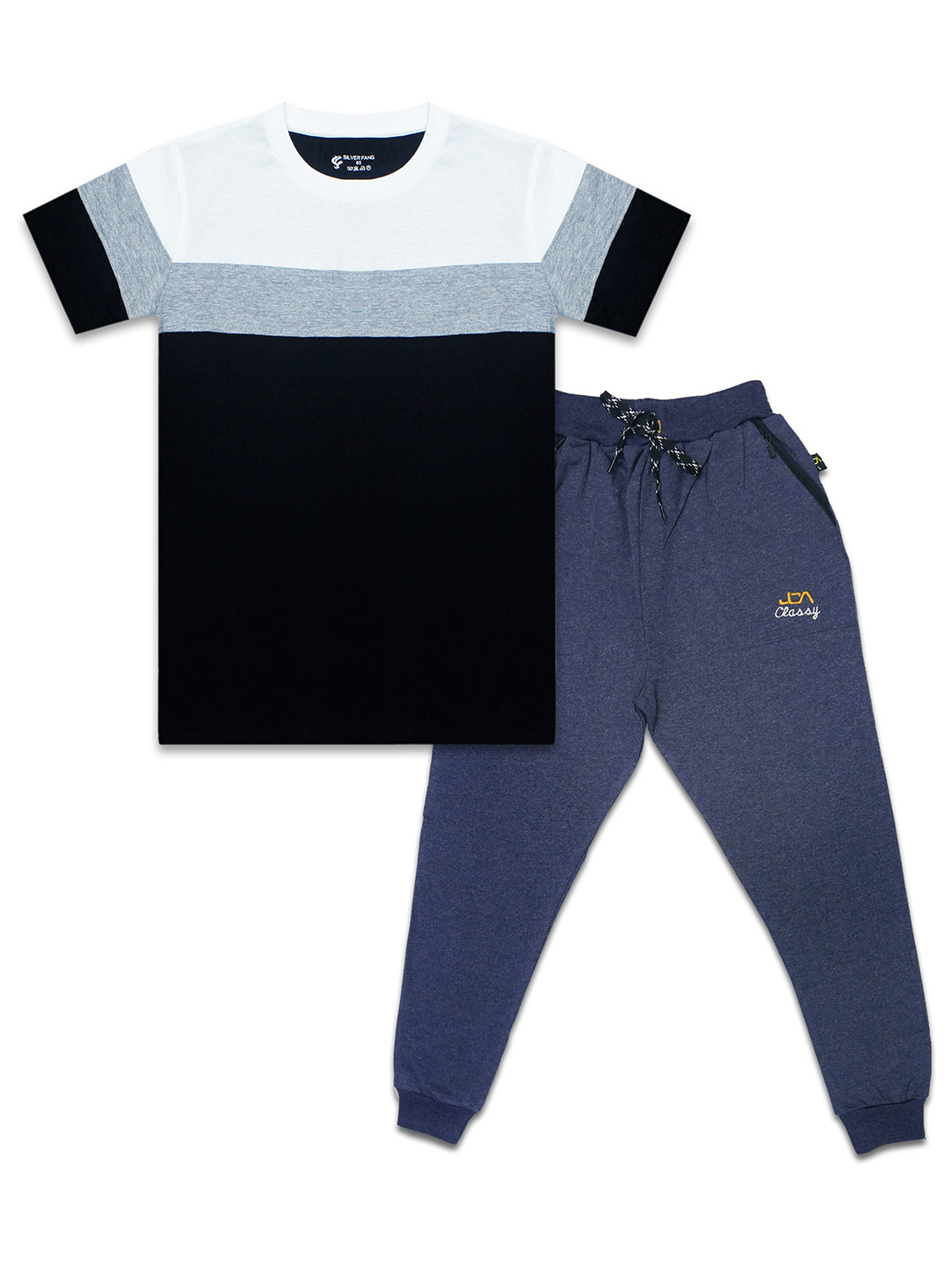 Silver Fang Boys White & Grey Colourblocked T-shirt With Pyjamas