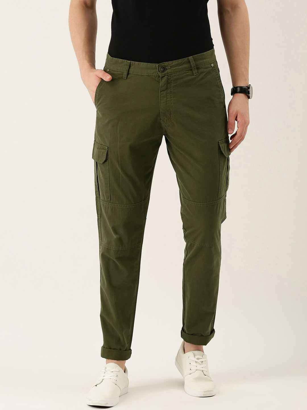 IVOC Men Olive Green Slim Fit Cargo