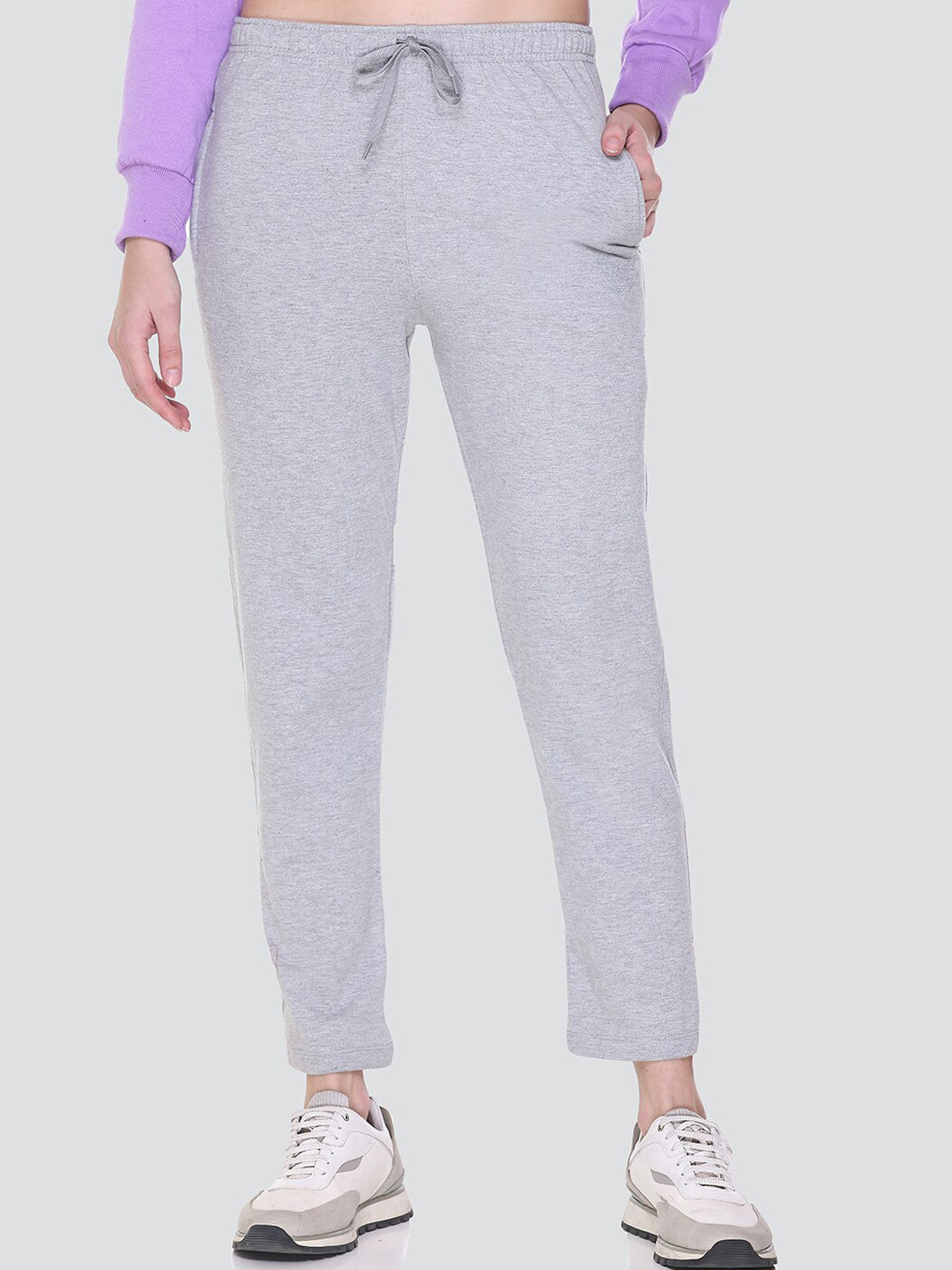 CUPID Women Grey Melange Solid Fleece Track Pants