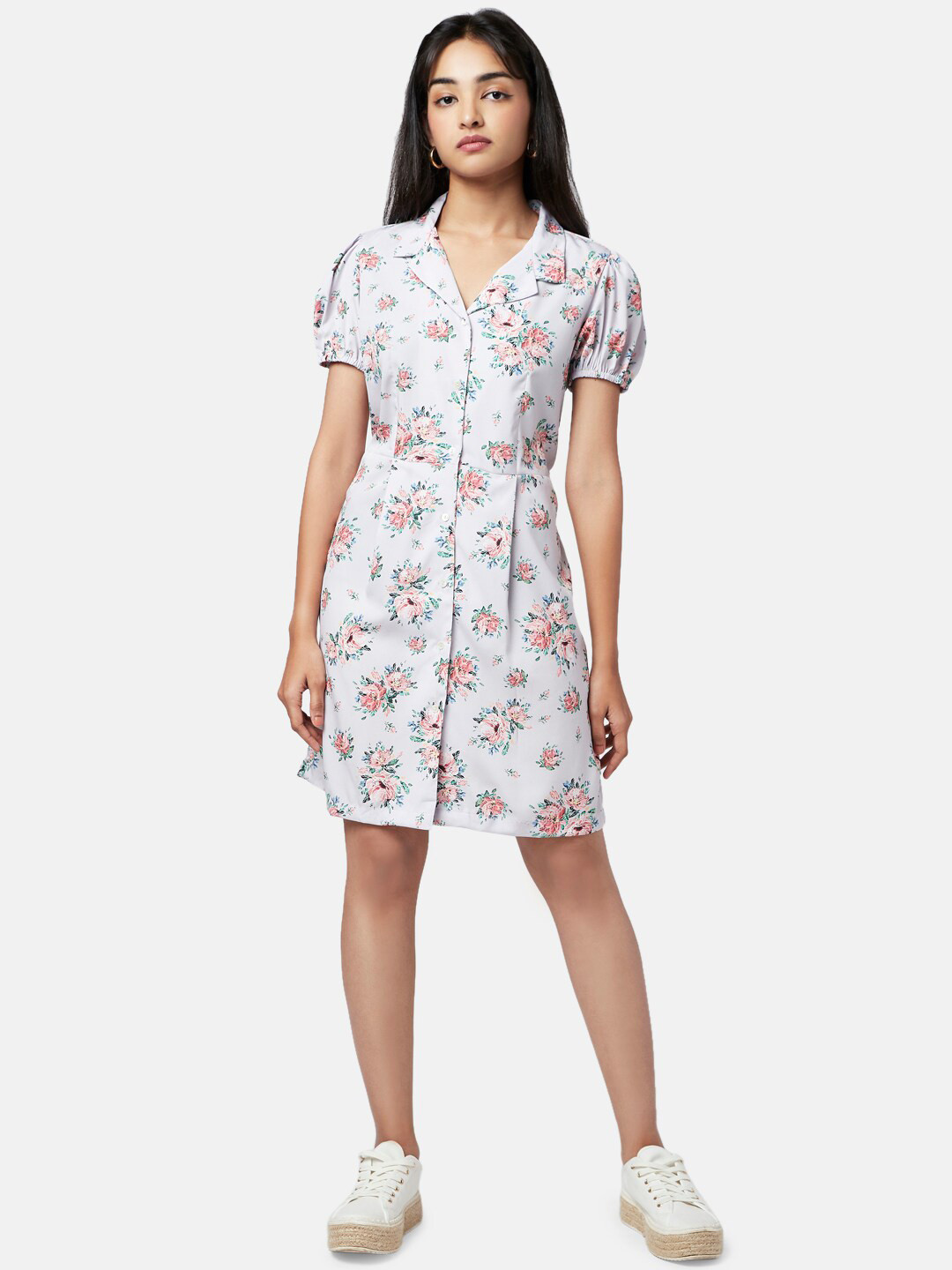 YU by Pantaloons Grey Floral Shirt Dress
