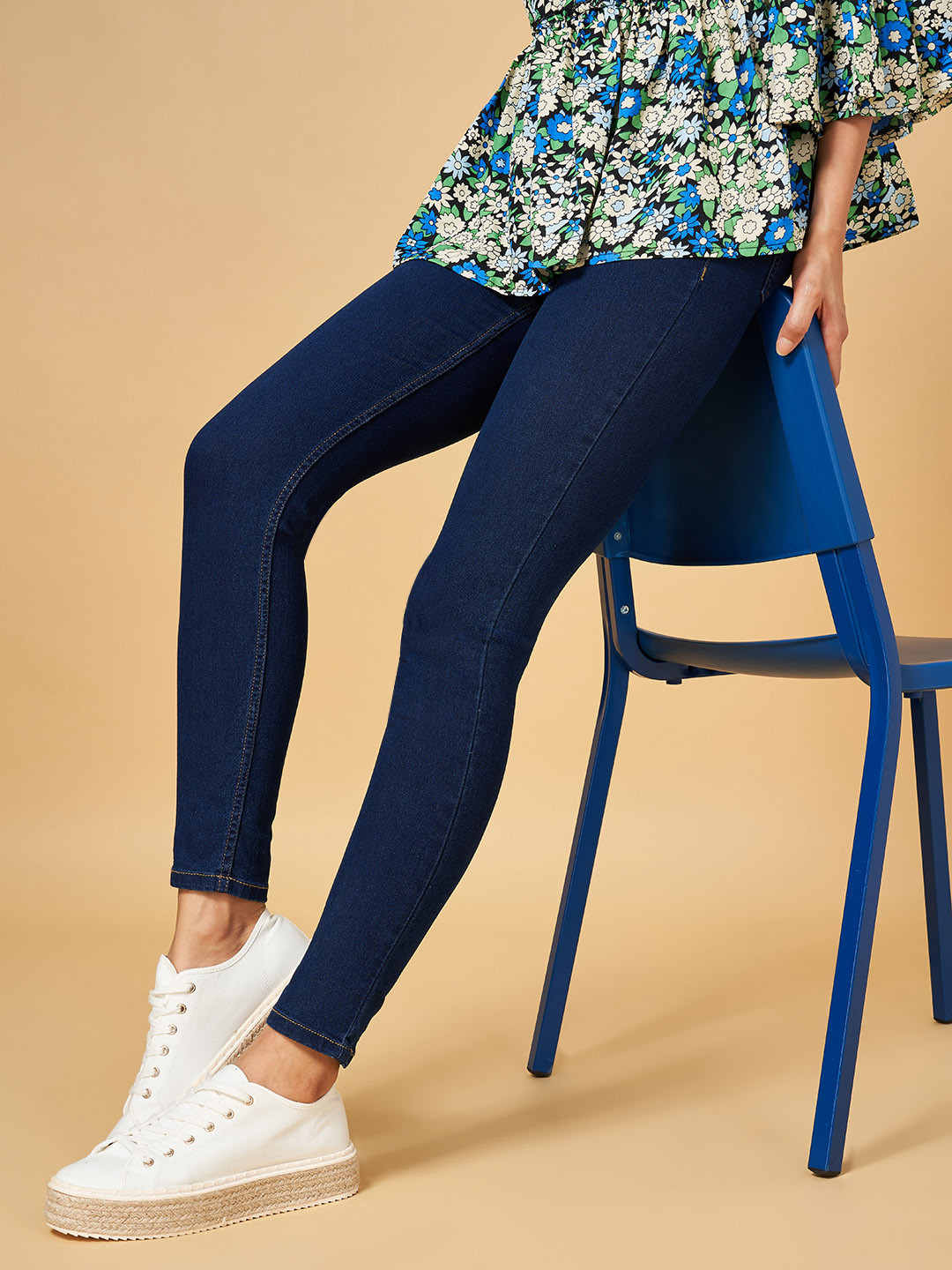 YU by Pantaloons Women Navy Blue Skinny Fit Cotton Jeans