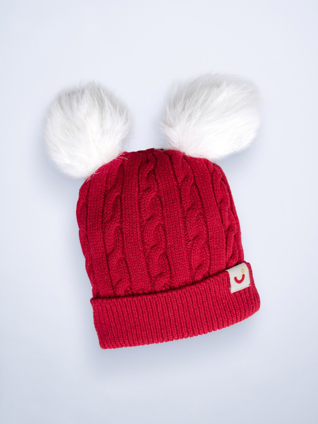 Mylo Kids Red & White Cotton Beanie With Visor