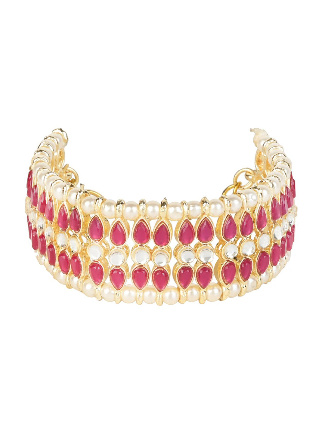 I Jewels Women Pink & Gold-Plated Kundan Wraparound Bracelet