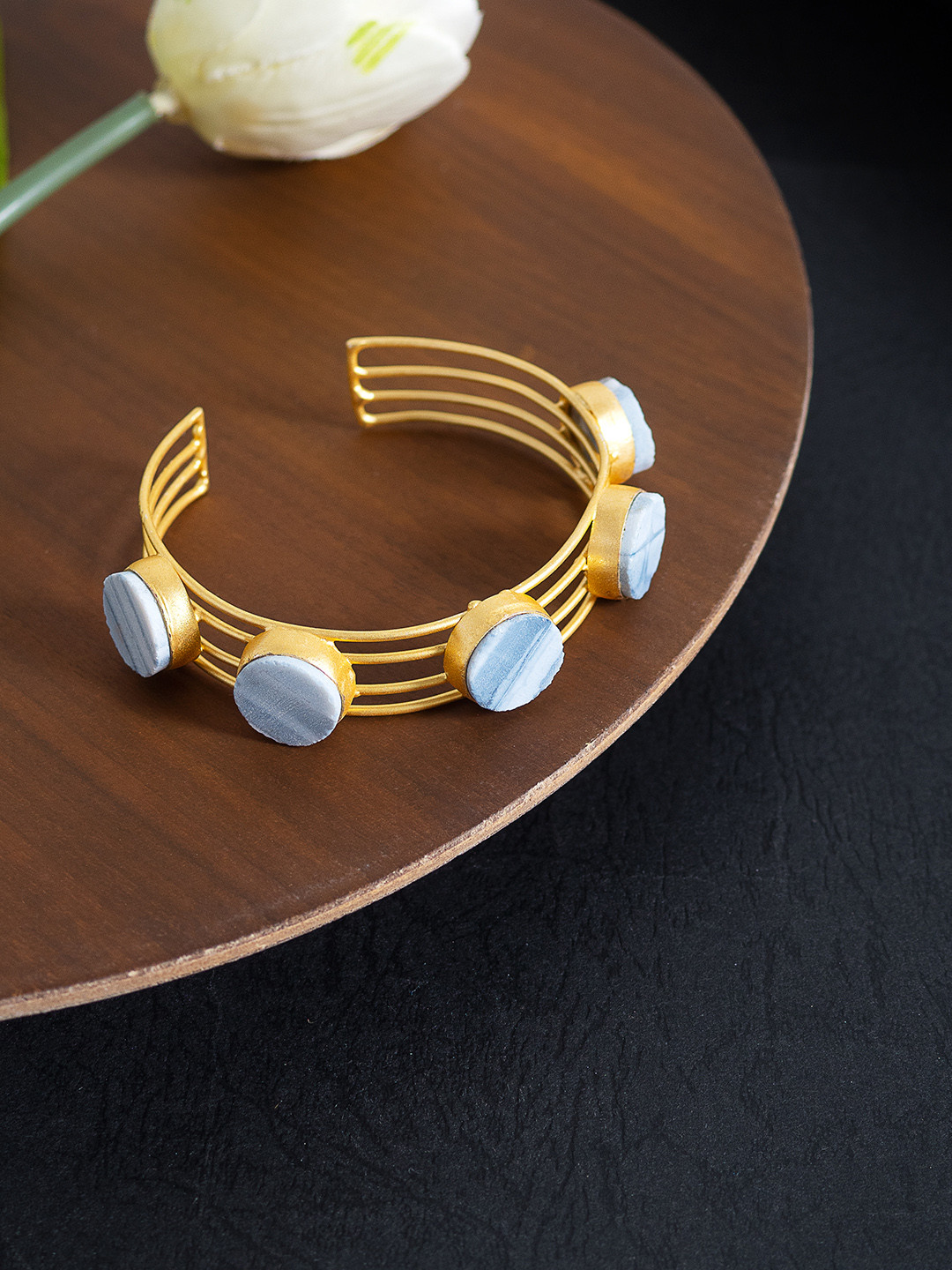 Golden Peacock Women Gold-Toned Opal Cuff Bracelet