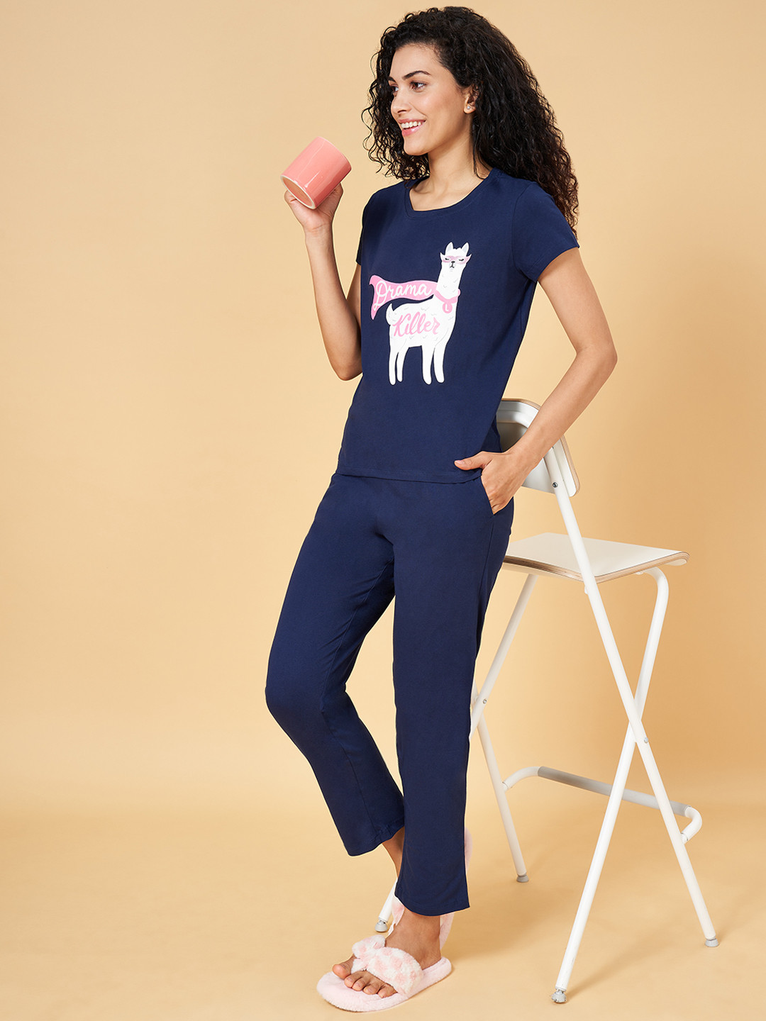 YU by Pantaloons Women Navy Blue & White Printed Night suit