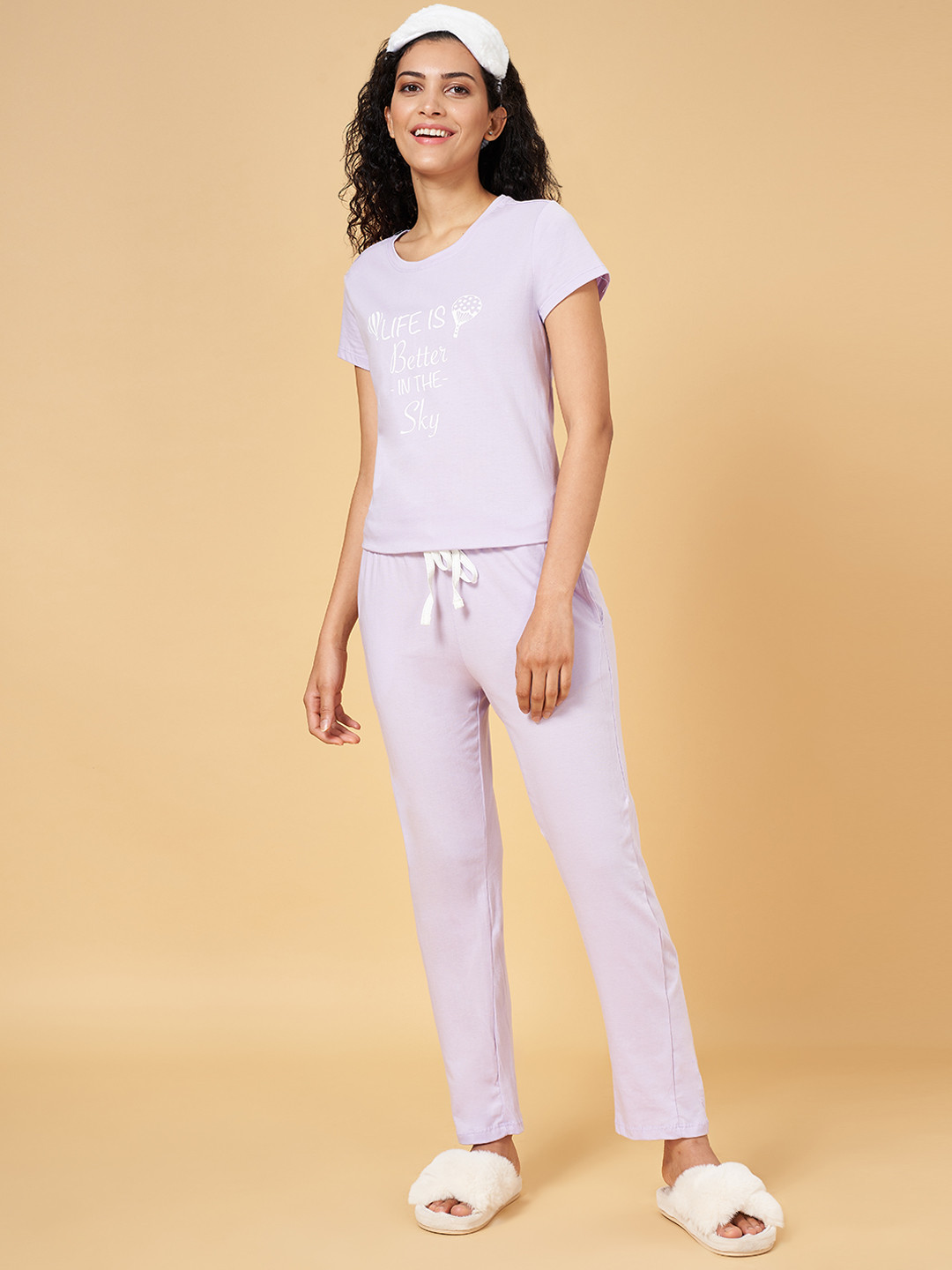 YU by Pantaloons Women Purple & White Printed Night suit