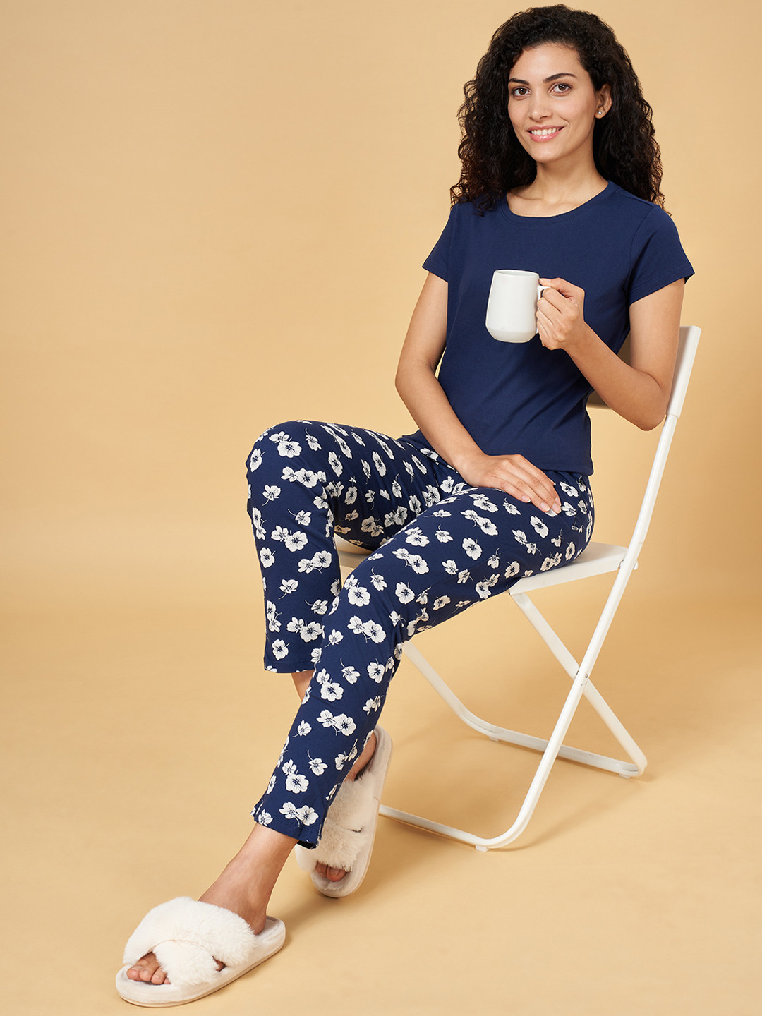 YU by Pantaloons Women Navy Blue & White Printed Night suit
