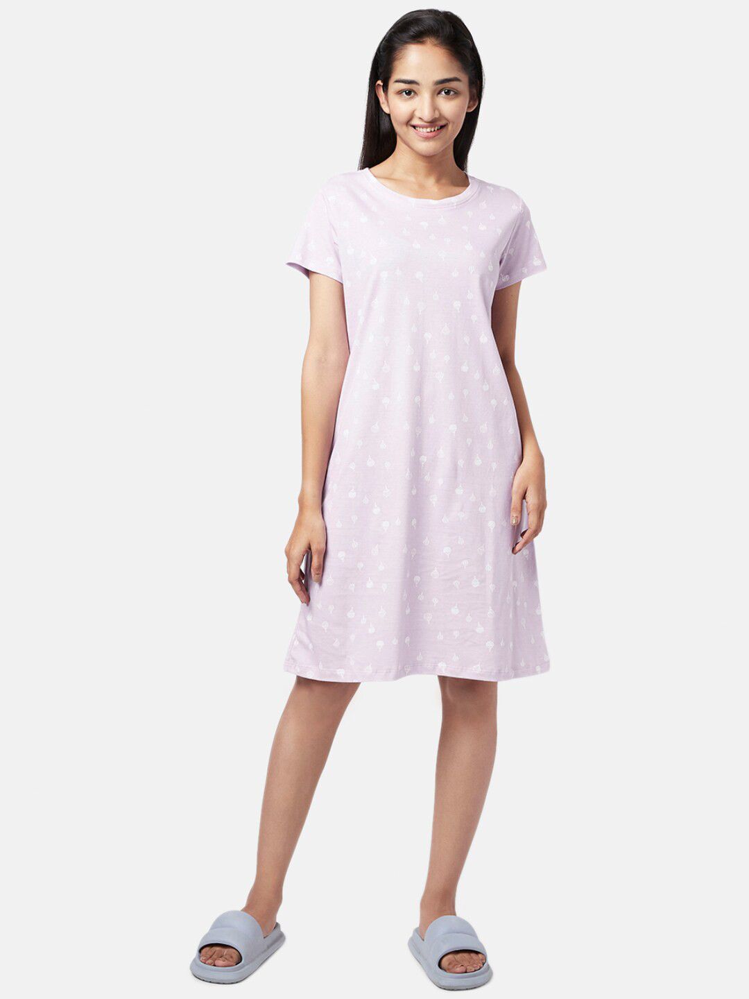 YU by Pantaloons Women Purple Conversational Printed Nightdress