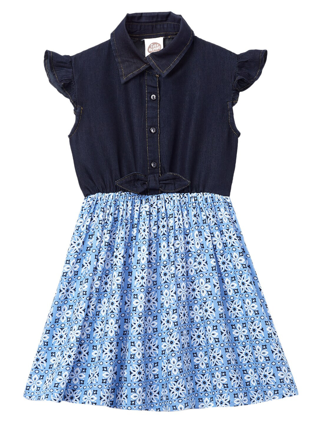 Cub McPaws Blue & Navy Blue Floral Printed Dress