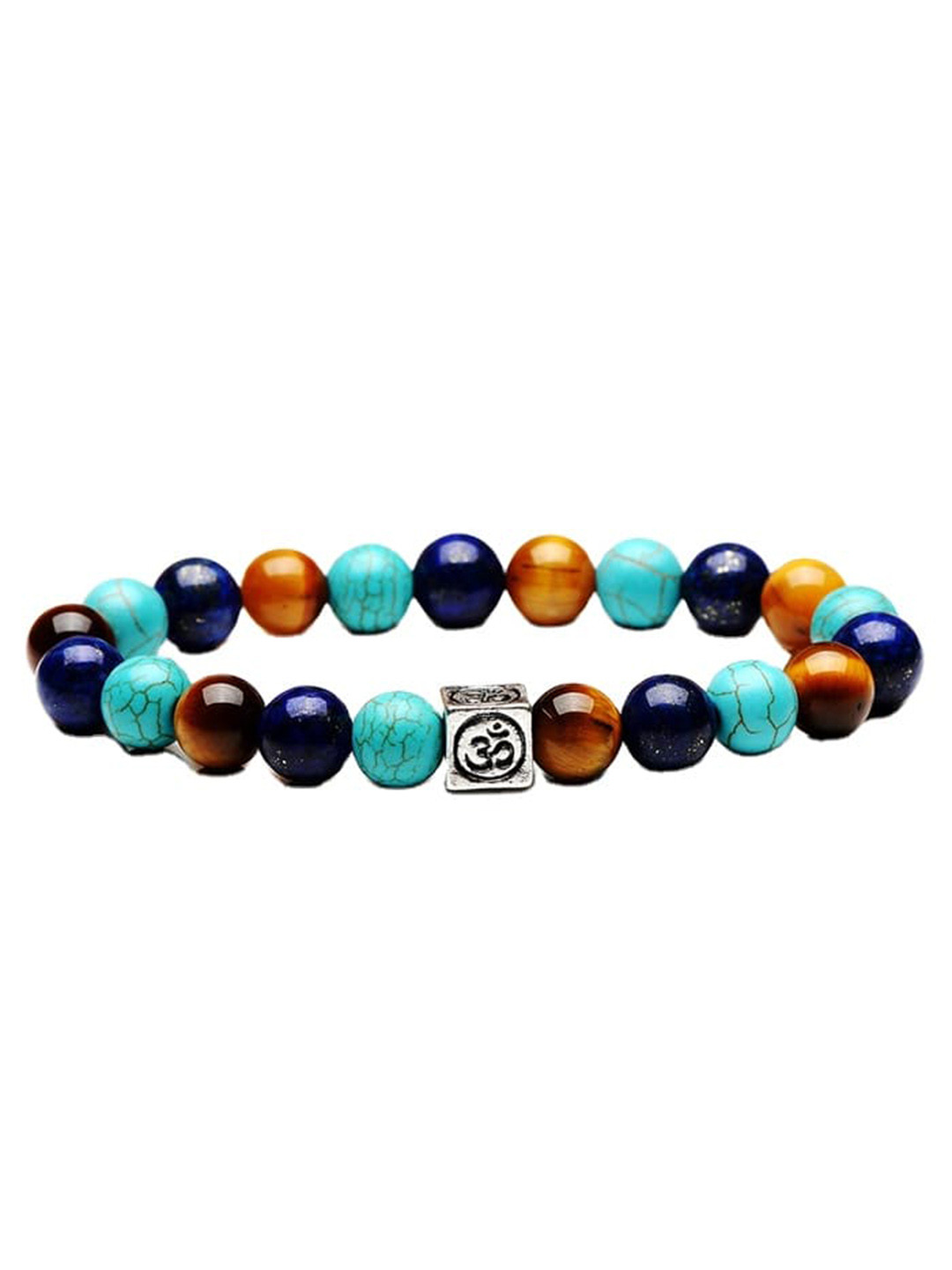 Fashion Frill Men Silver-Toned & Green Tigers Eye Silver-Plated Bracelet