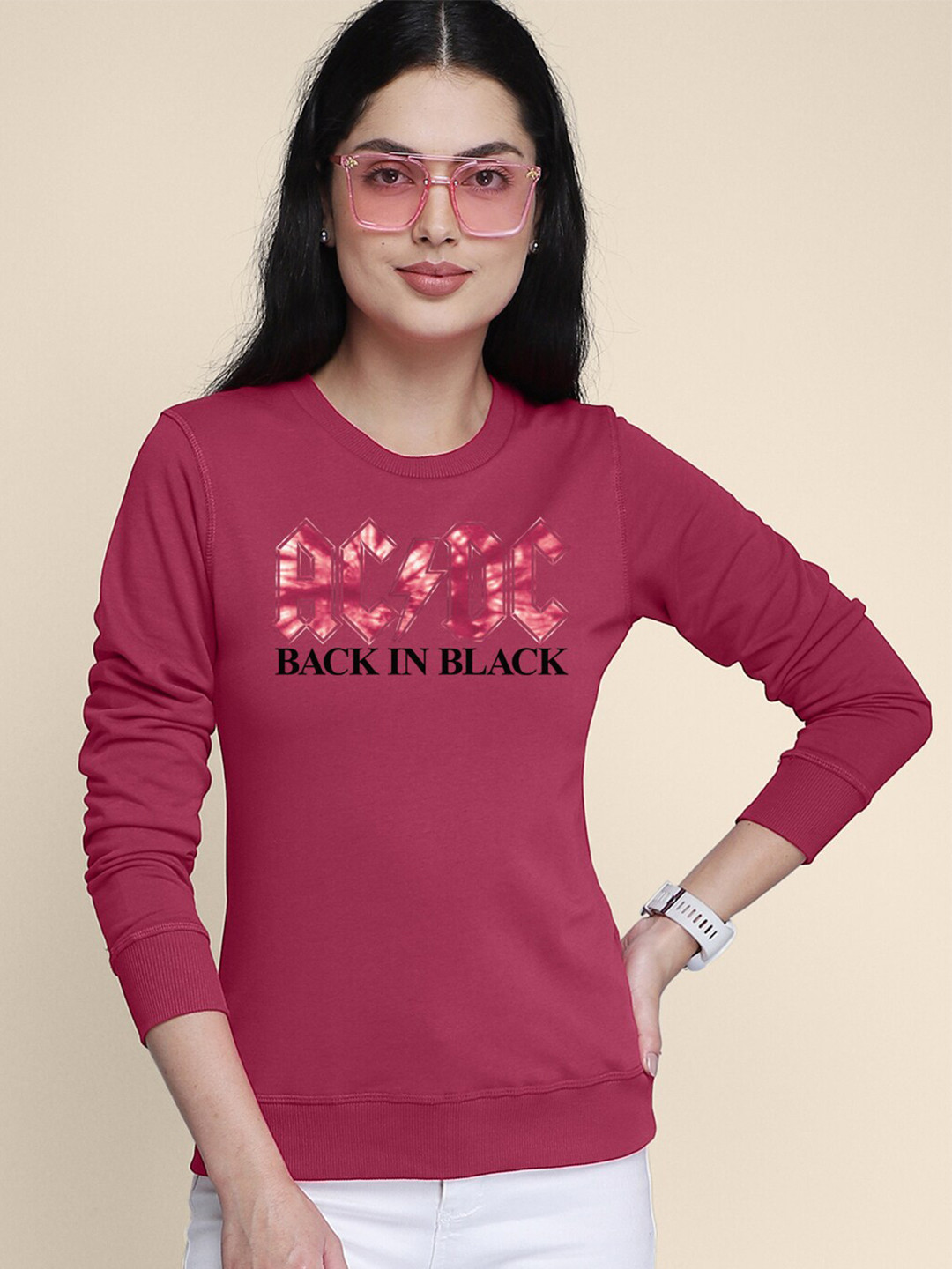 Free Authority Women Red ACDC Typography Sweatshirt