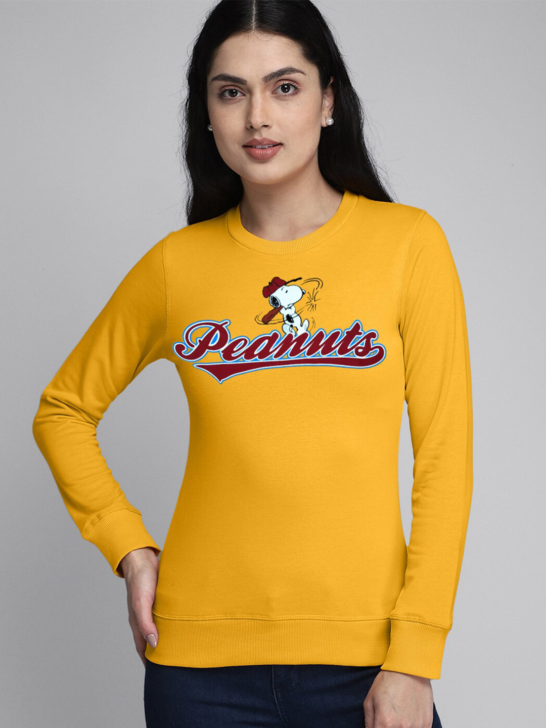 Free Authority Women Yellow Peanuts Printed Sweatshirt