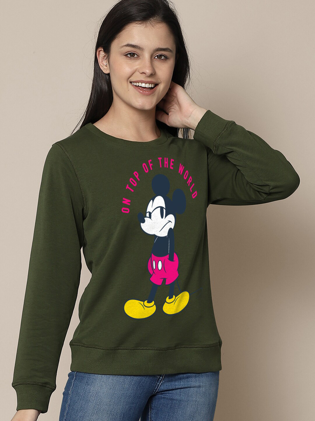 Free Authority Women Mickey & Friends Green Printed Sweatshirt