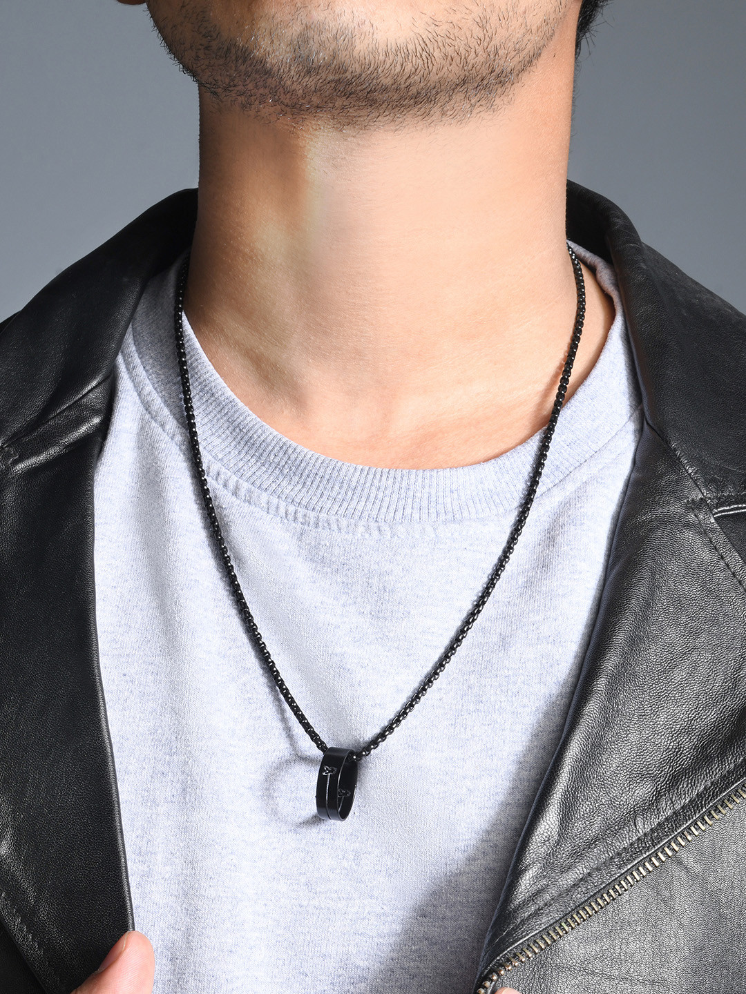 Leather Necklace Men's Natural Stone Necklace Men's Hematite