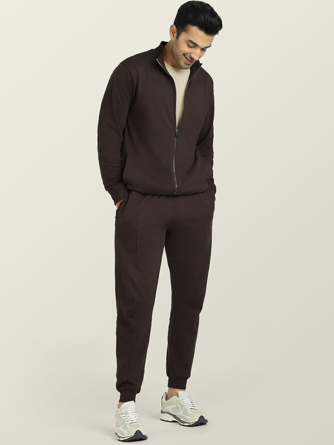 XYXX Cruze Brown Zip-Up Jacket and Joggers Combo Set
