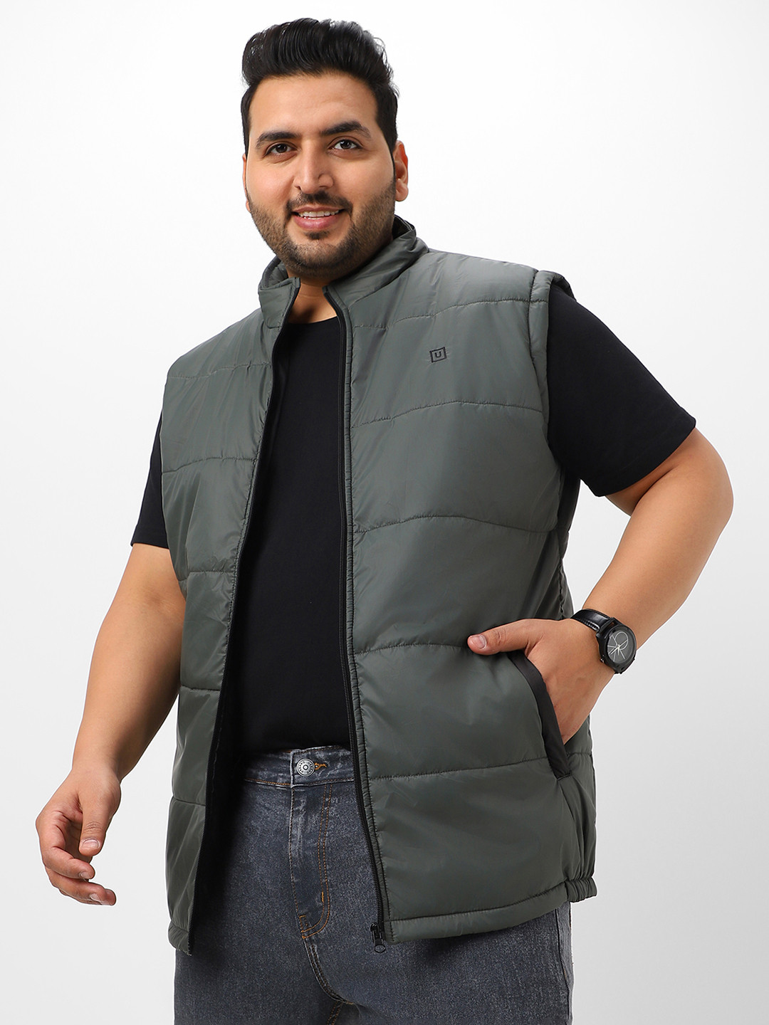 Urbano Plus Men Plus Size Sleeveless Zippered Puffer Jacket