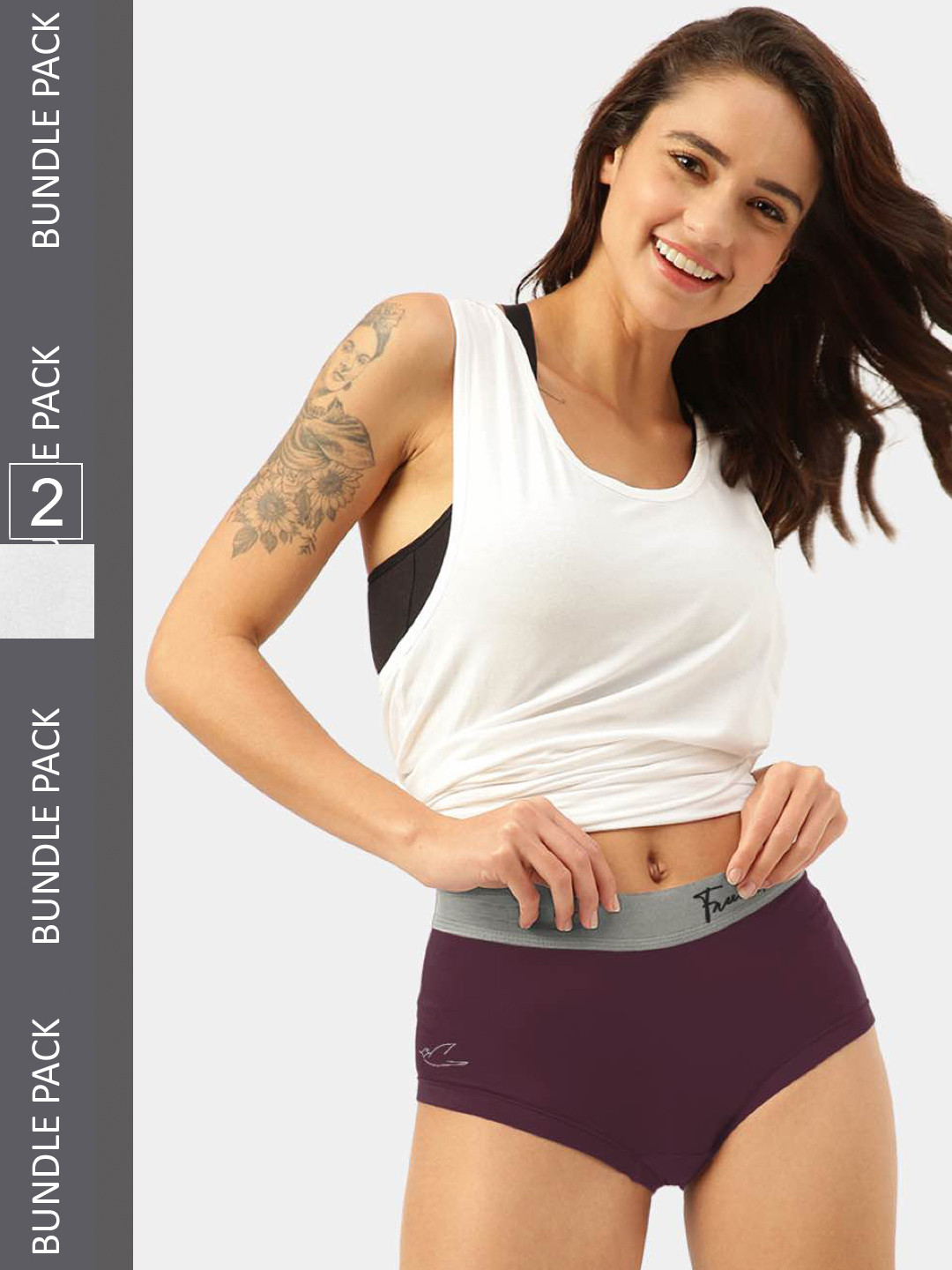 FREECULTR Women Burgundy & White Pack Of 2 Anti Microbial Ultra Soft Boxer Briefs