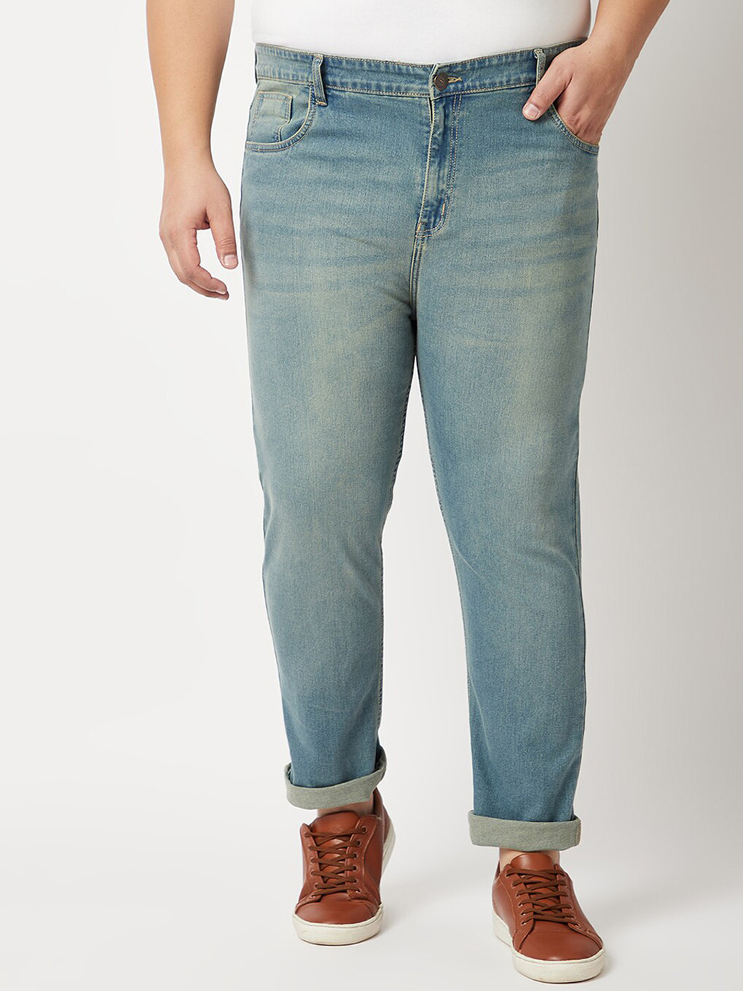 ZUSH Men Plus Size Blue Heavy Fade Stretchable Cotton Jeans