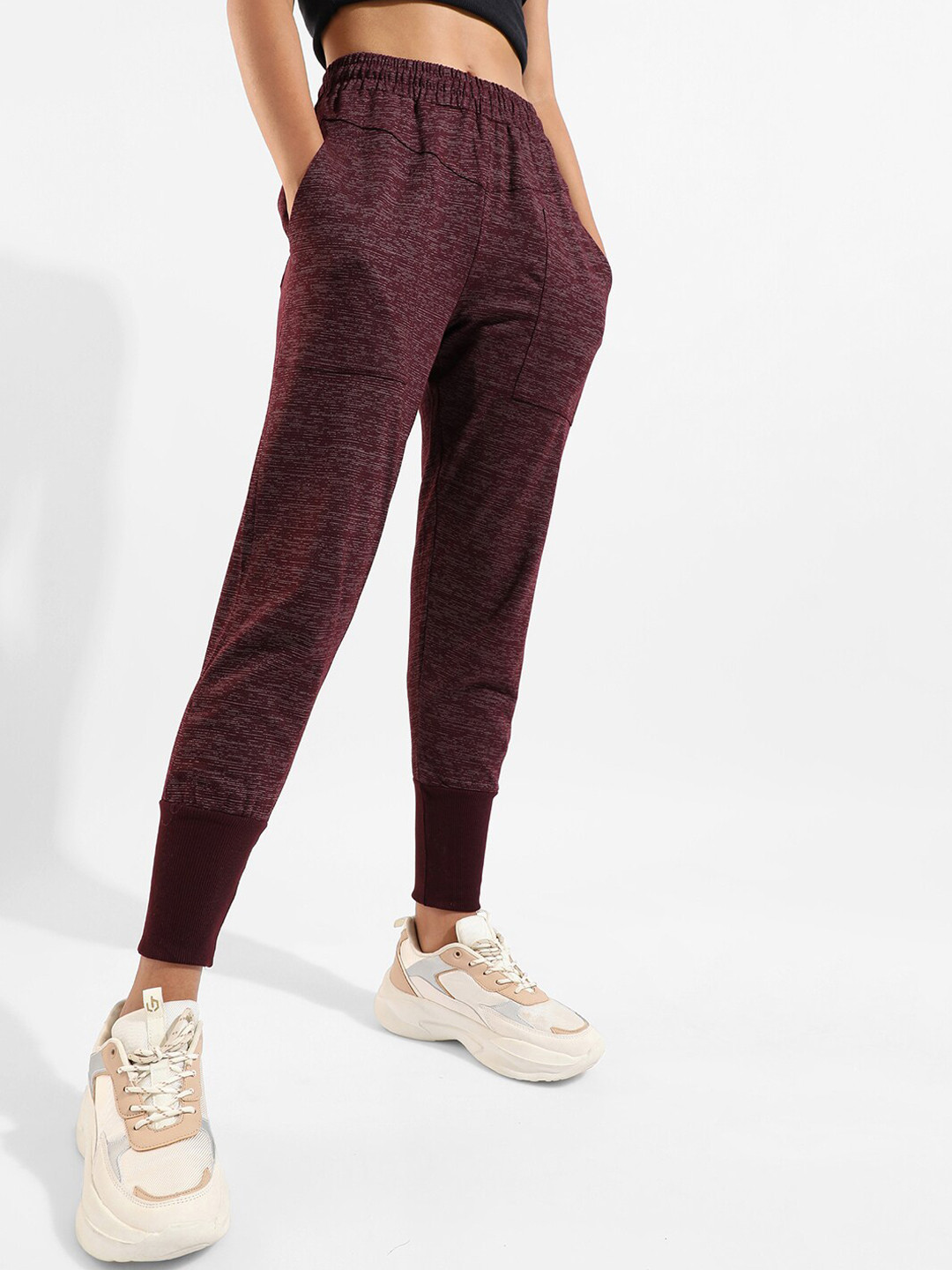 PINACOLADA Women Maroon & White Striped Cotton Dry Fit Joggers