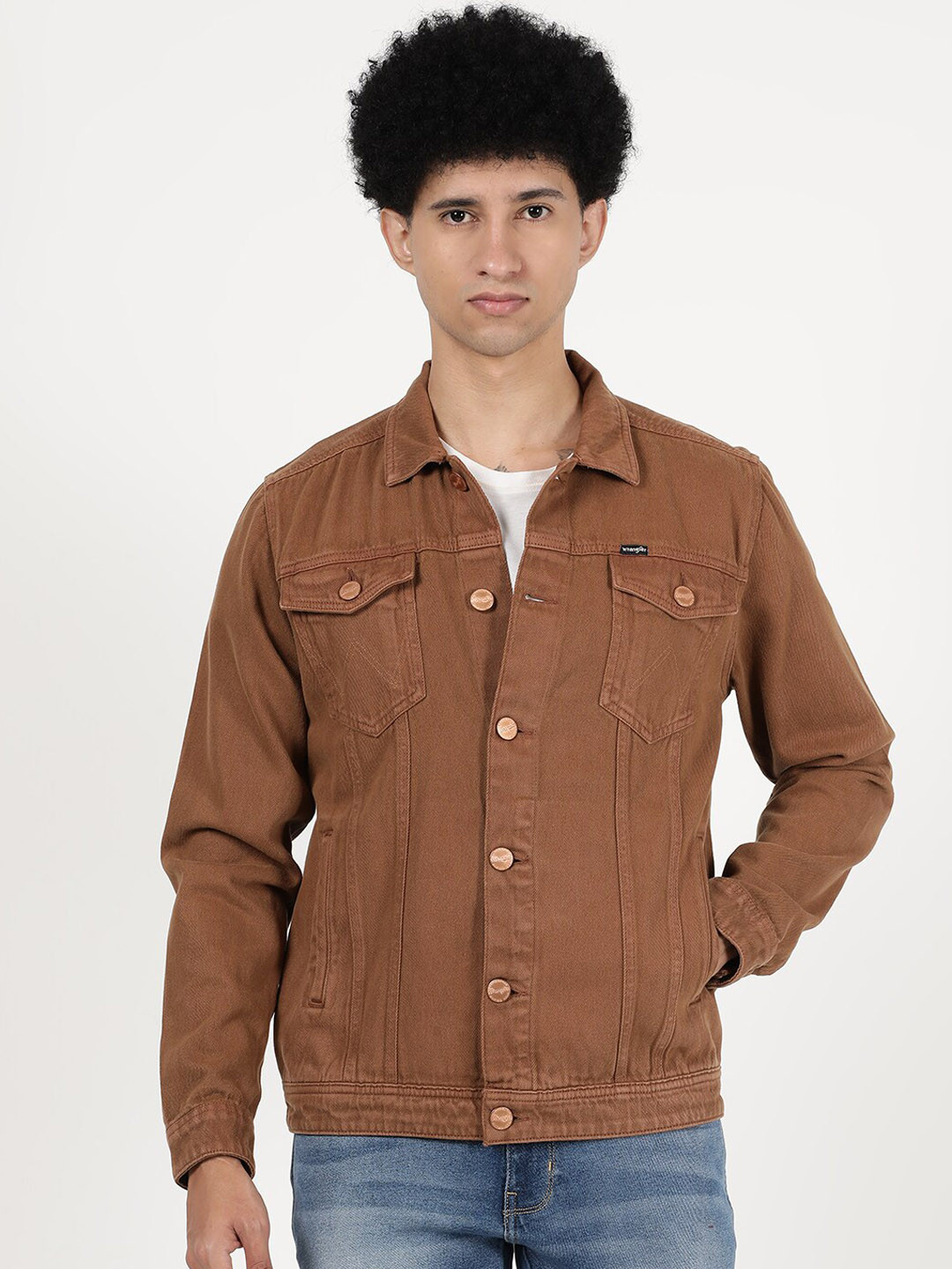 Wrangler Men Khaki Cotton Denim Jacket
