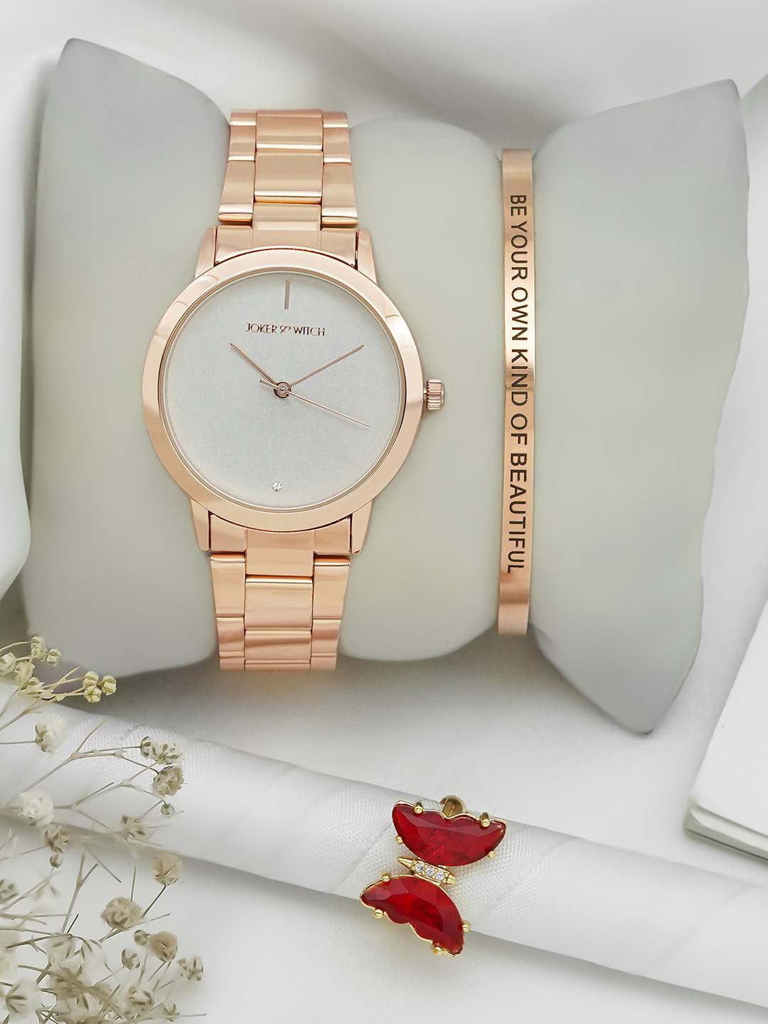 JOKER & WITCH Women White Dial & Rose Gold Toned Analogue Watch-JWLT657