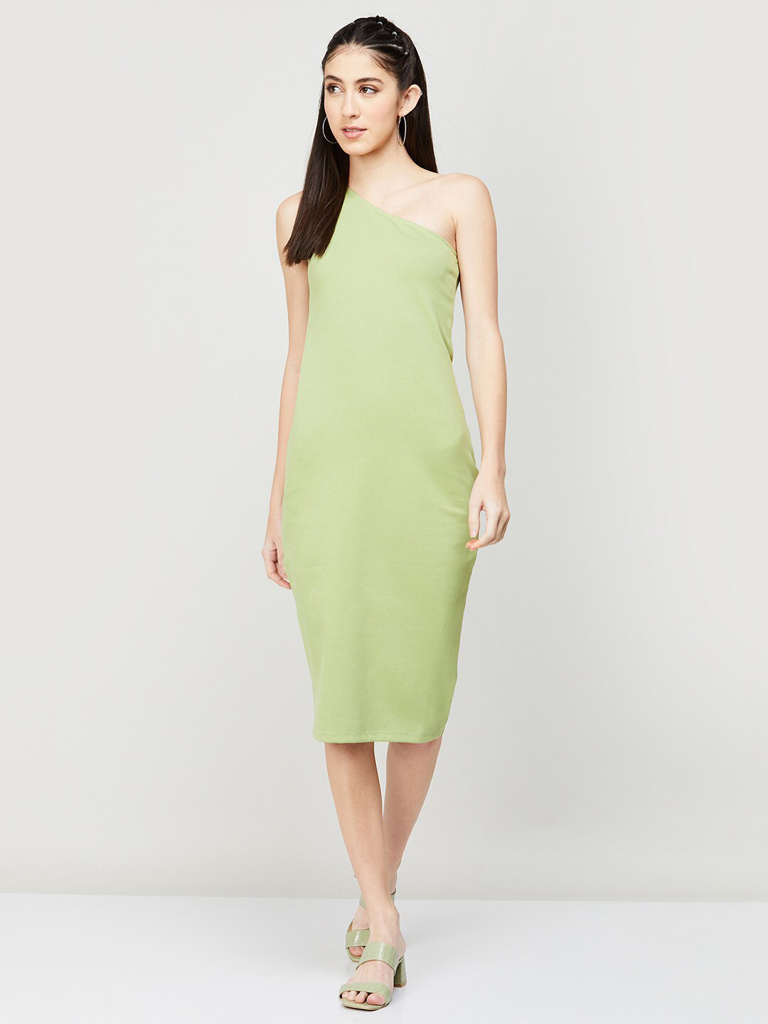 Ginger by Lifestyle Lime Green One Shoulder Cotton Bodycon Dress