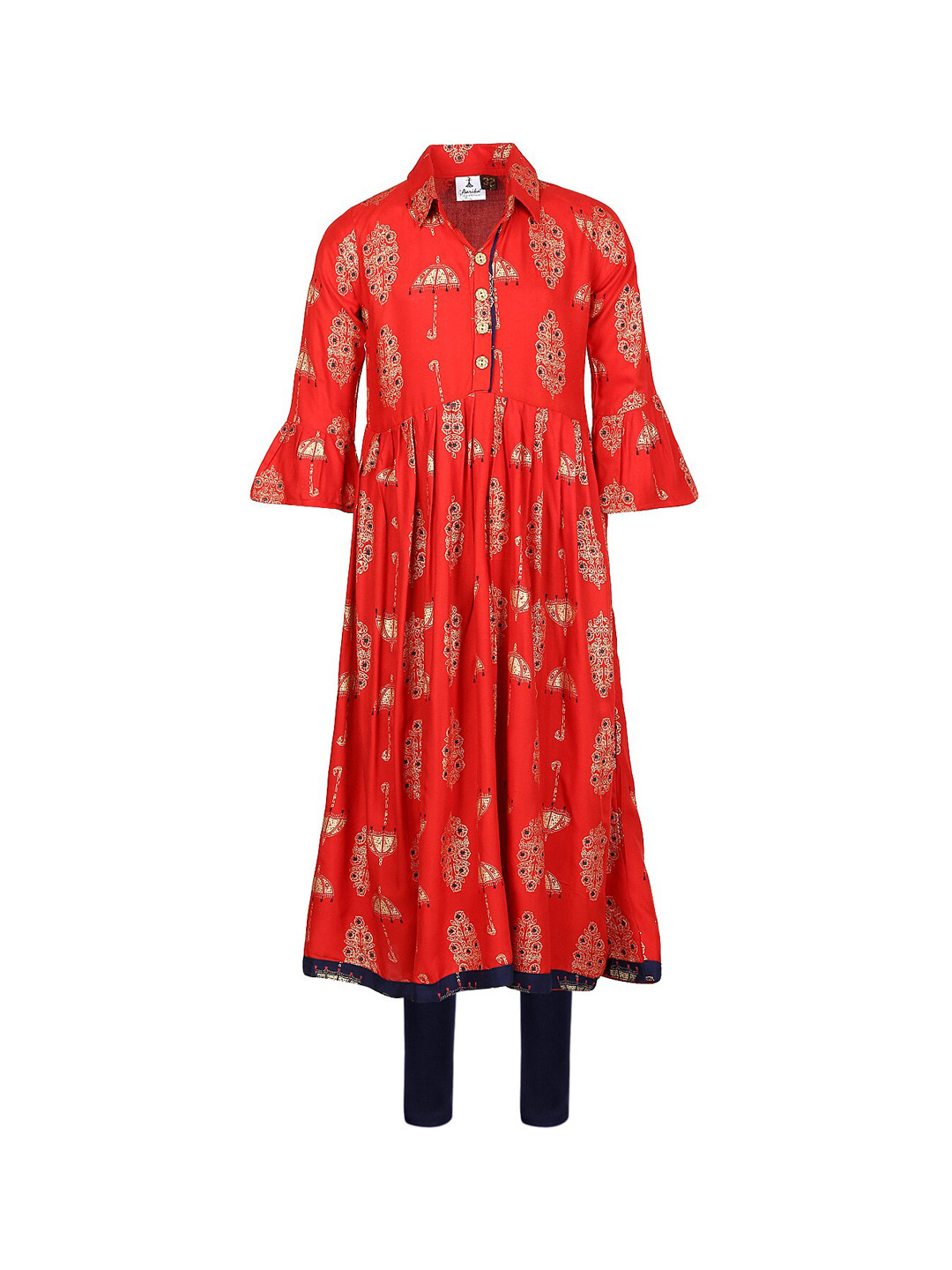 Aarika Girls Red Printed Pure Cotton Kurta and Legging Set