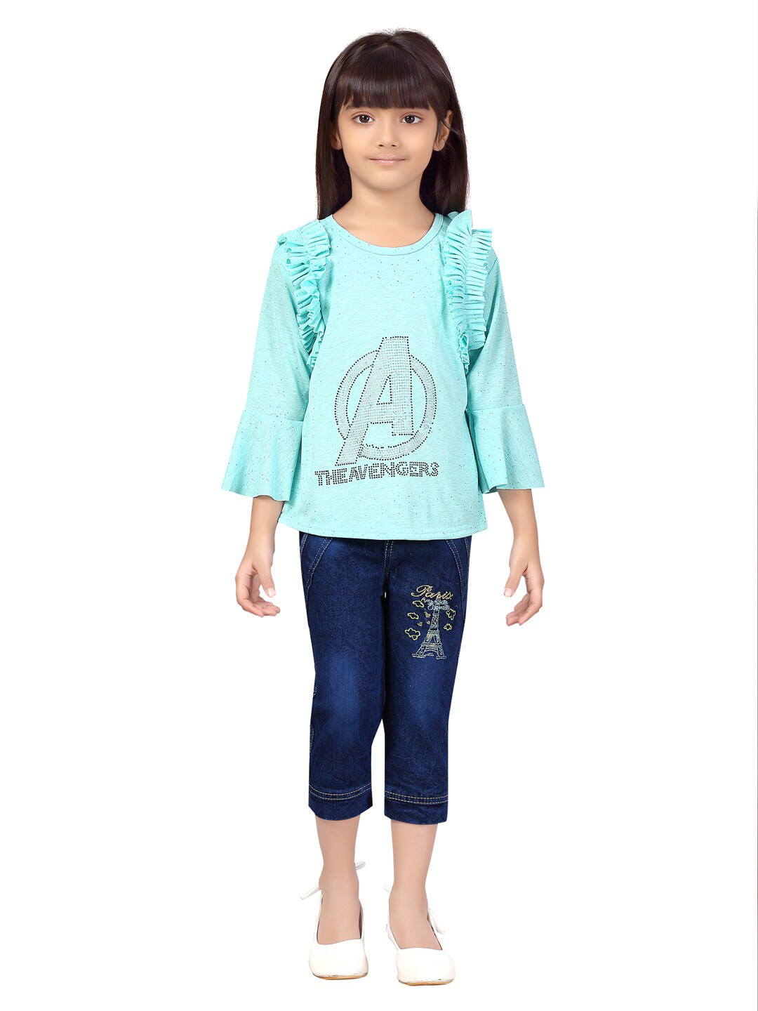 Aarika Girls Green Printed Top with Capris