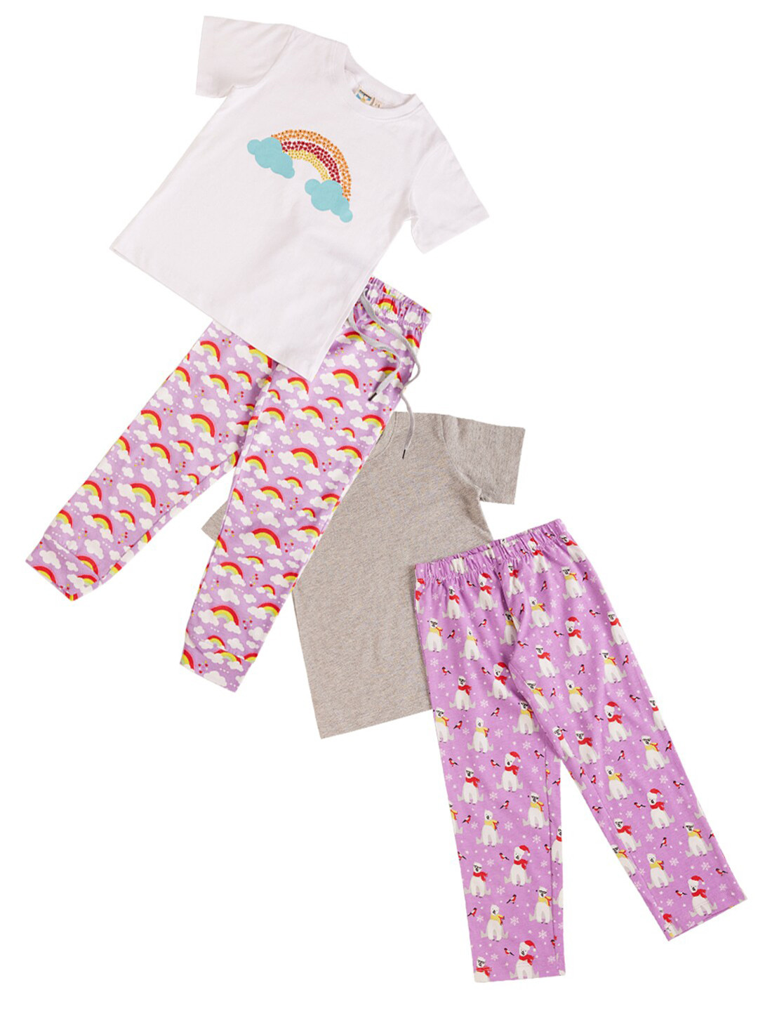 frangipani Girls White & Purple Printed T-shirt with Pyjamas