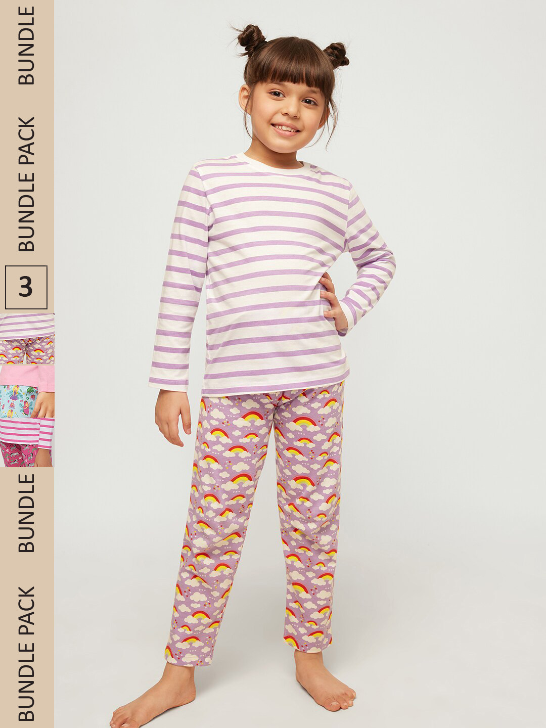 frangipani Girls Pink & Blue Printed T-shirt with Pyjamas