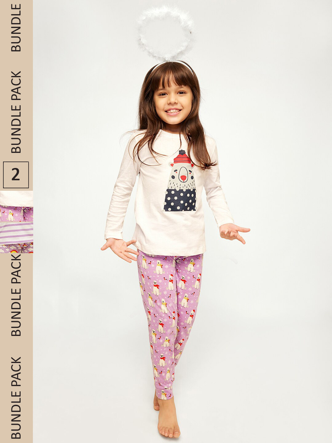 frangipani Girls Pink & Black Printed T-shirt with Pyjamas