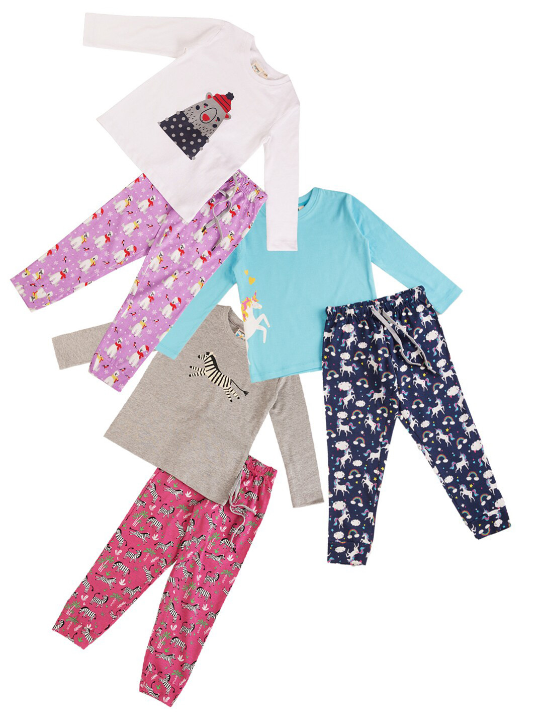 frangipani Girls Pink & Blue Printed T-shirt with Pyjamas
