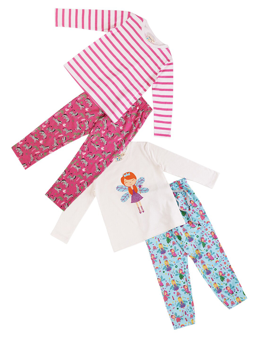 frangipani Girls White & Pink Printed T-shirt with Pyjamas