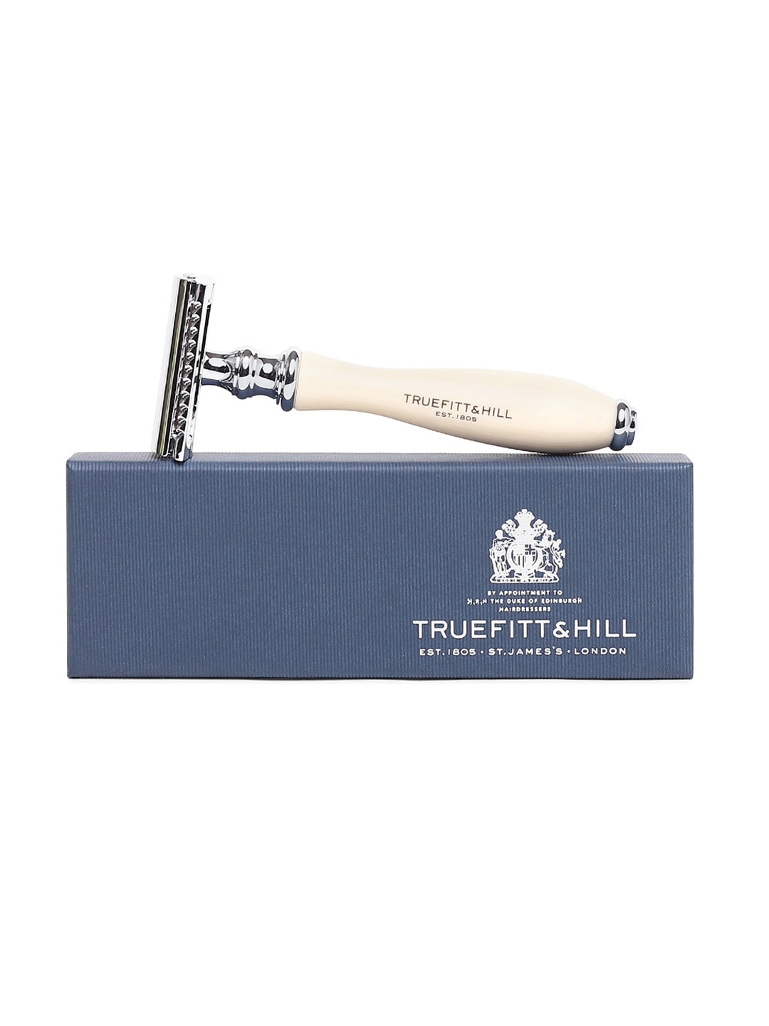 TRUEFITT & HILL Faux Ivory Chrome Wellington Double Edge Safety Shaving Razor