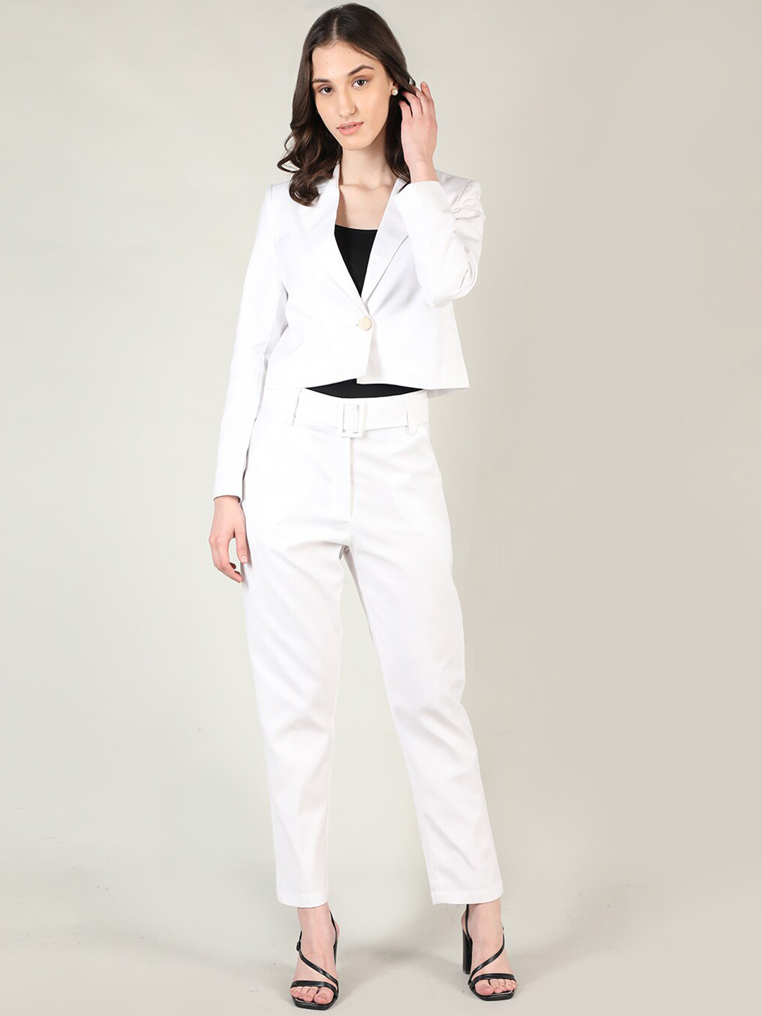 Dlanxa Women White Single-Breasted Two-Piece Suit