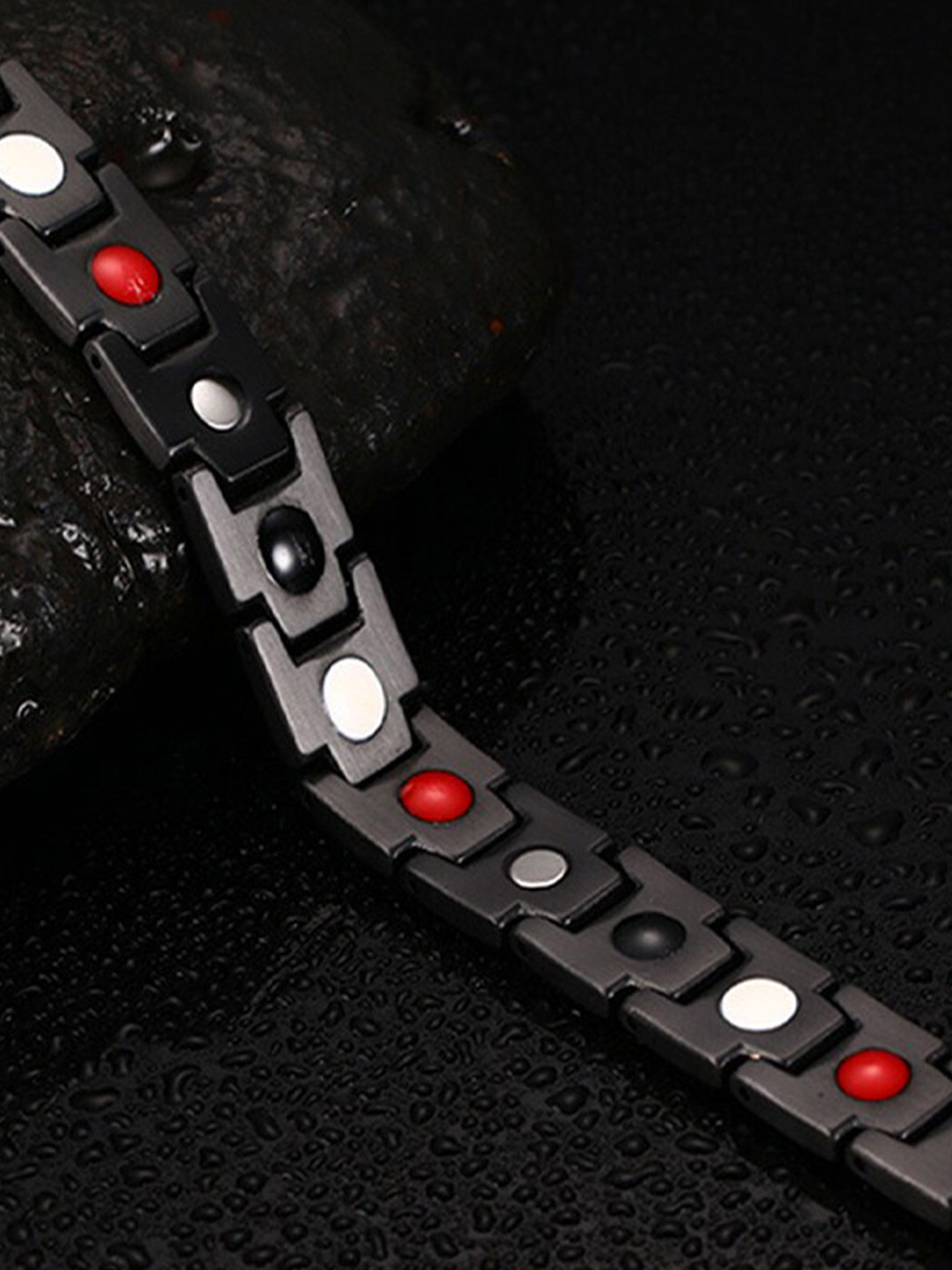ZIVOM Men Silver-Toned & Black Titanium Rhodium-Plated Link Bracelet