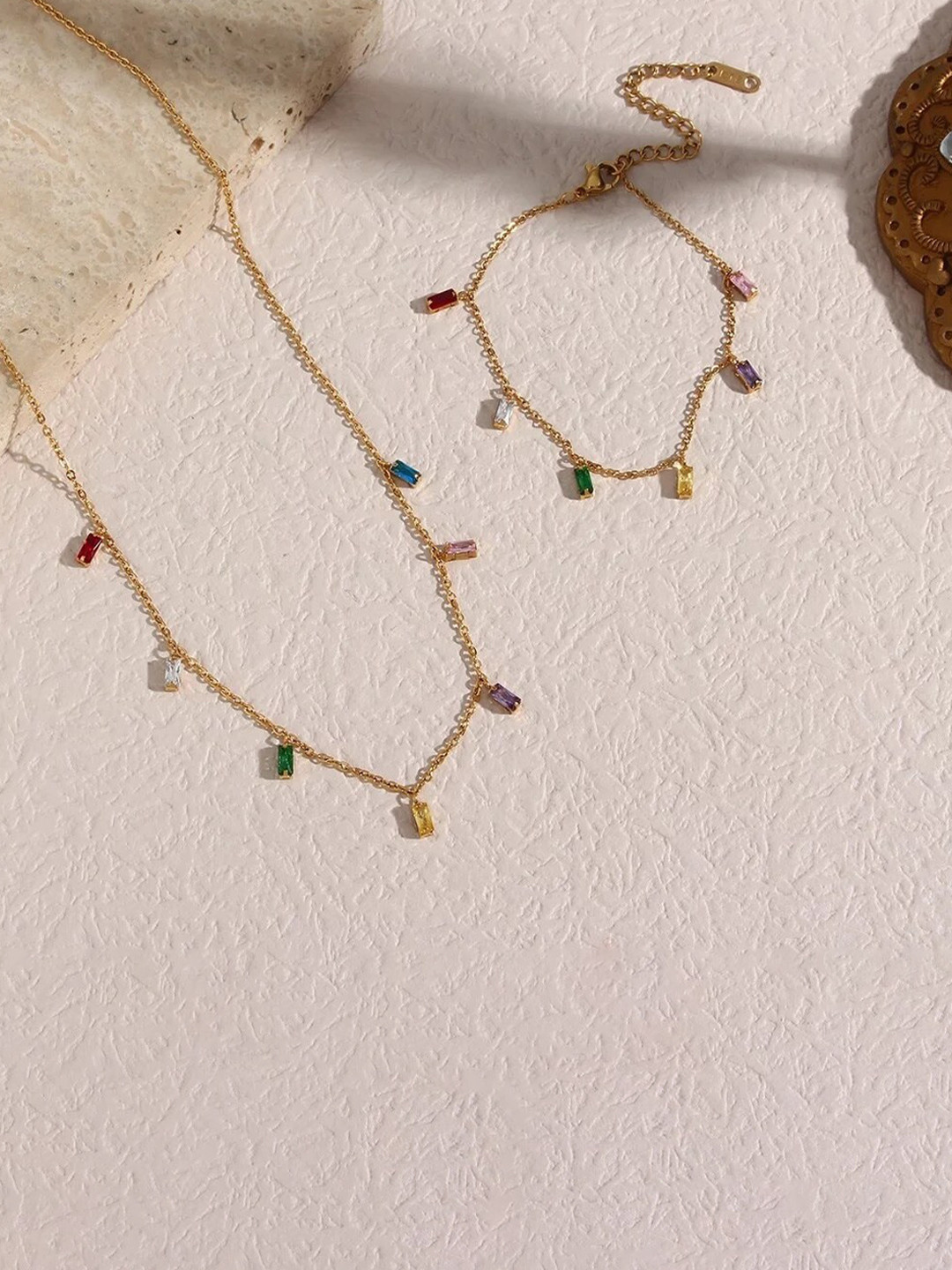 Inaya Gold-Toned & Blue Gold-Plated Stainless Steel Western Style Necklace