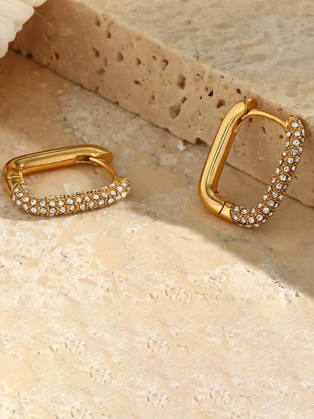 Inaya Women Gold Plated Stainless Steel Western Style Square Hoop Earrings