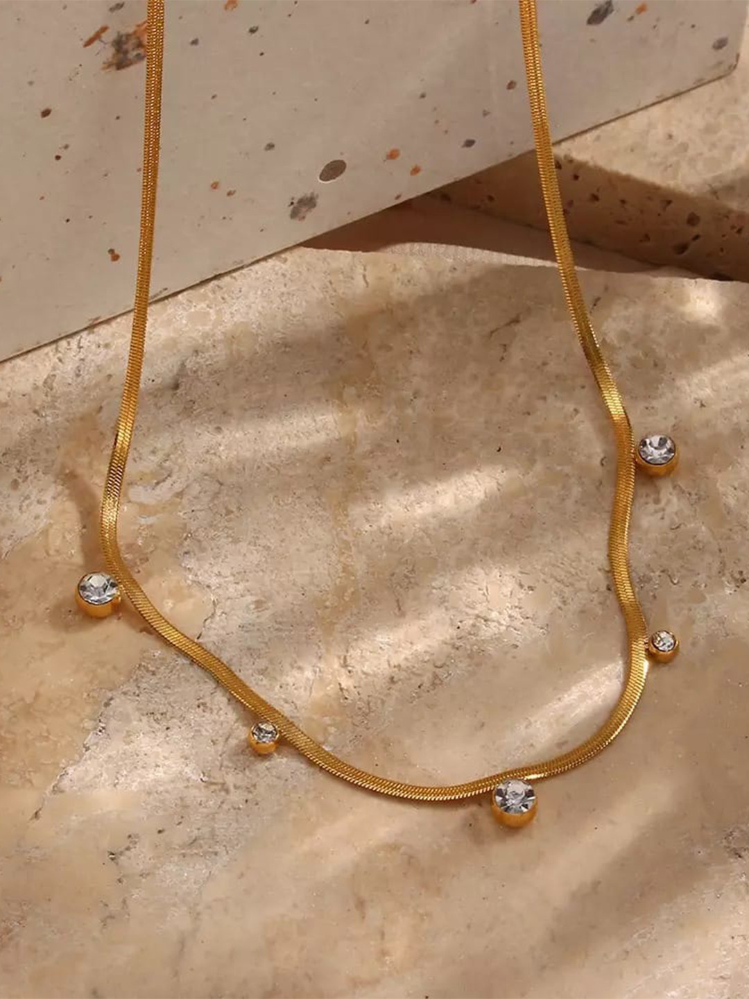 Inaya Gold-Toned & White 18 KT Gold-Plated Stainless Steel Western Style Chain