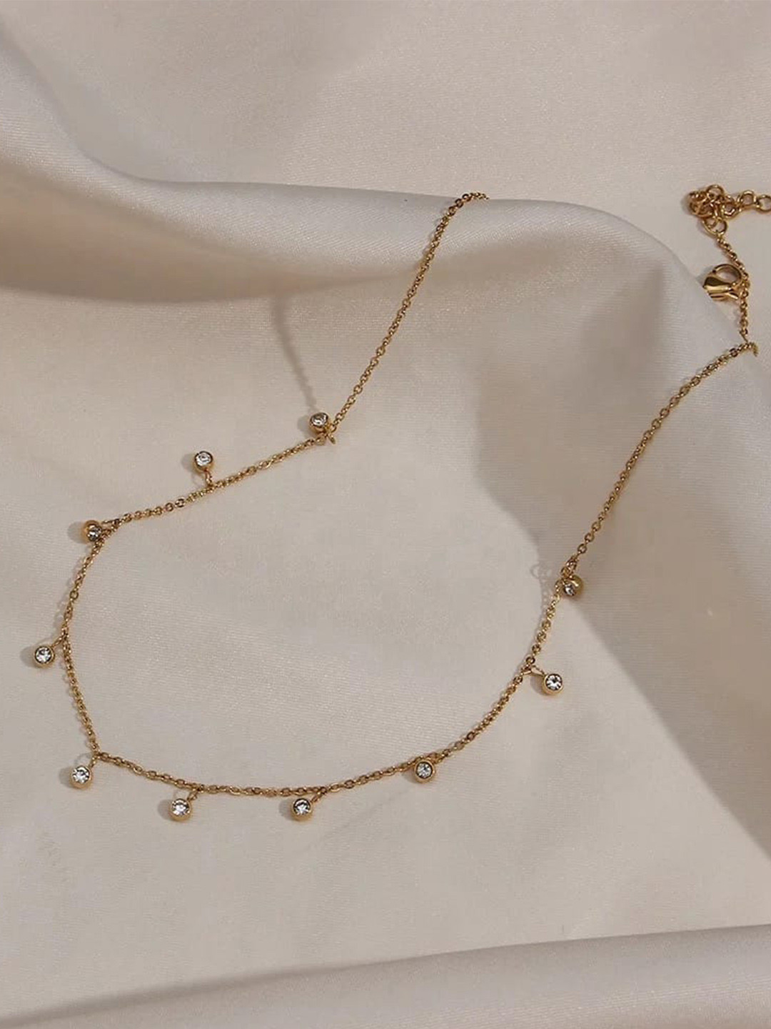 Inaya 18KT Gold-Plated Stainless Steel Minimal Rhinestone  Necklace