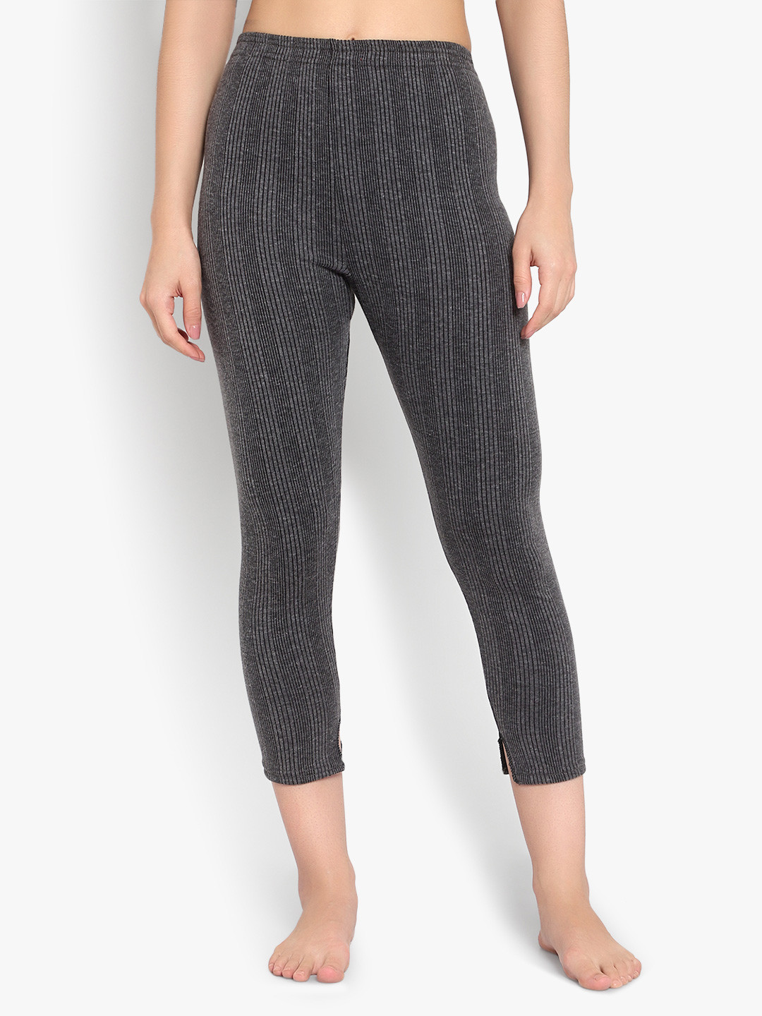 SKY HEIGHTS Women Grey Striped Cotton Thermal Bottoms